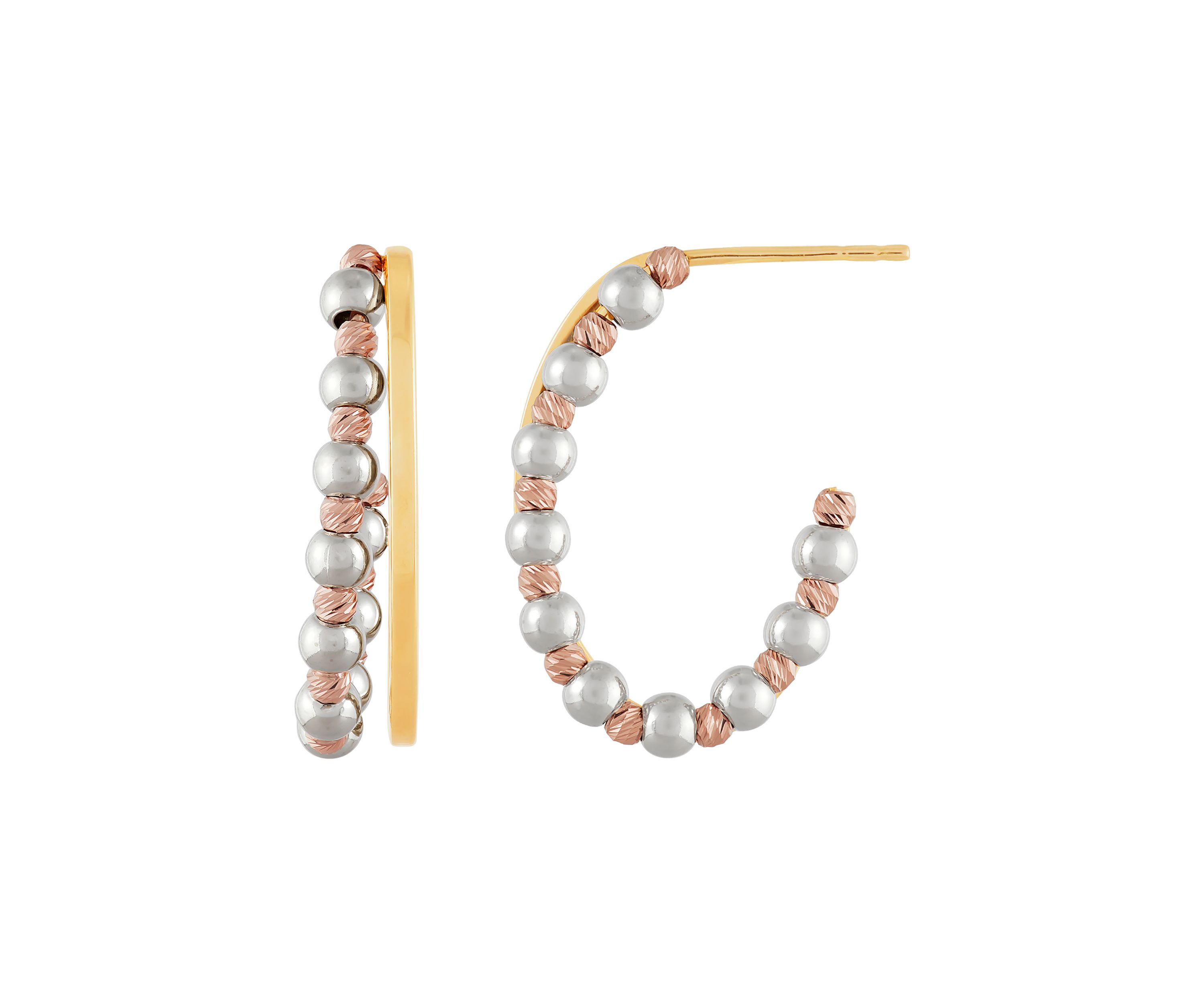 Beads Station J Hoop Earrings in 10K Yellow, White, and Rose Gold