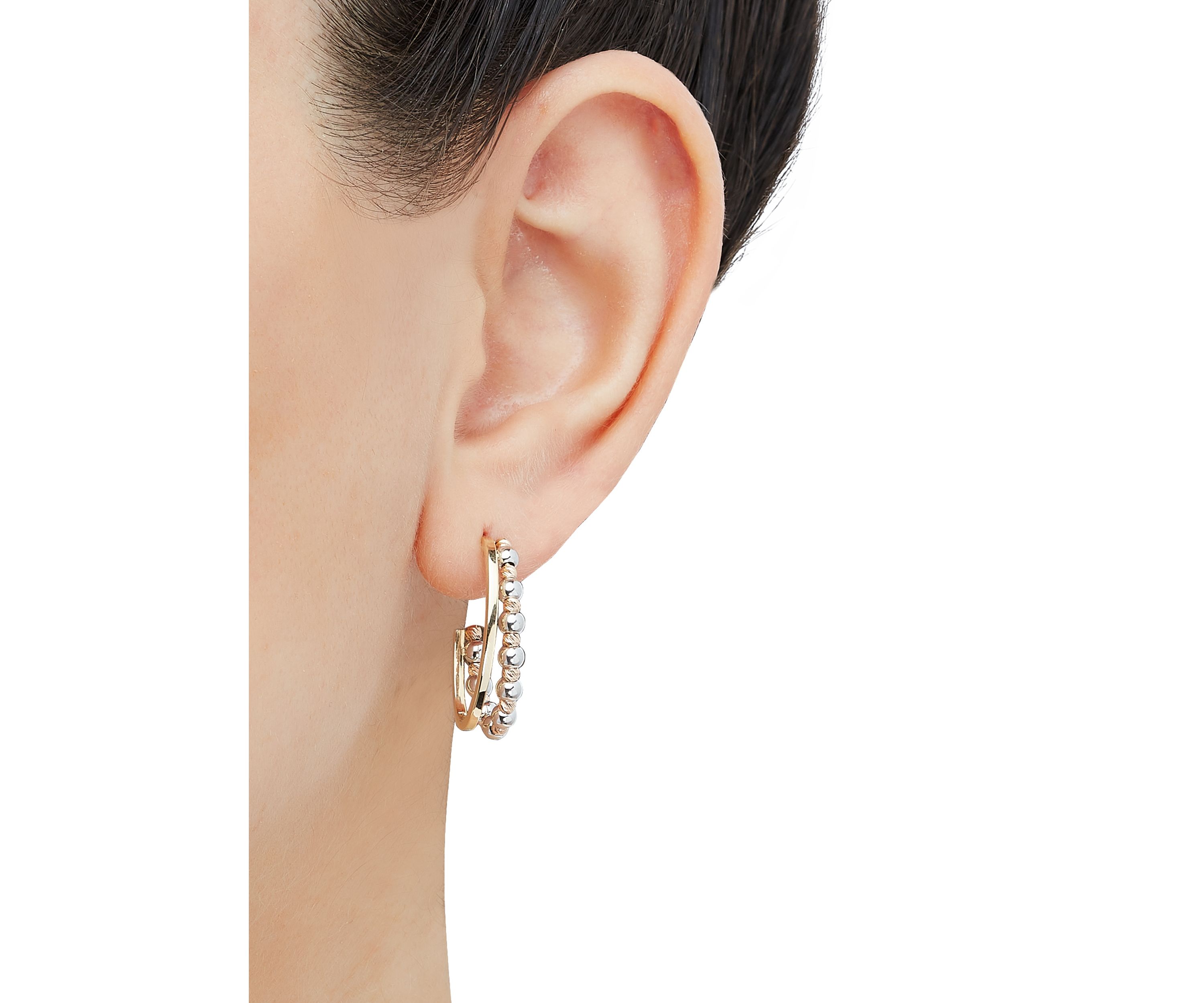 Beads Station J Hoop Earrings in 10K Yellow, White, and Rose Gold