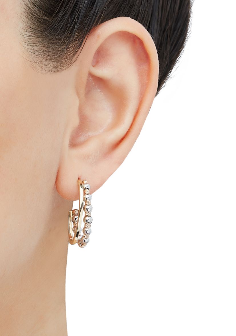 Beads Station J Hoop Earrings in 10K Yellow, White, and Rose Gold