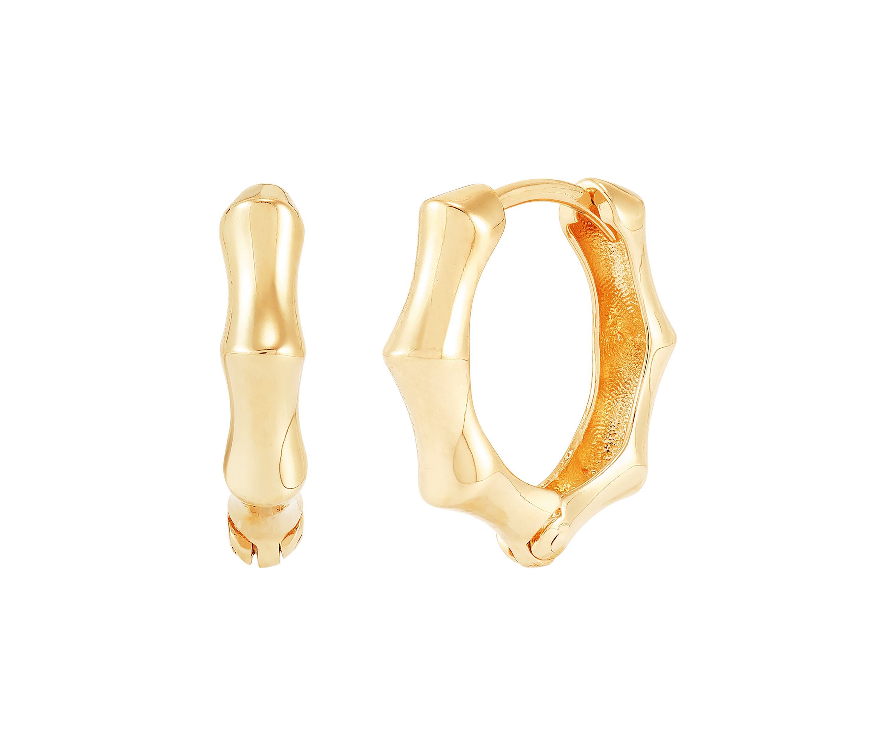 Bamboo Design Huggie Earrings in 10K Yellow Gold