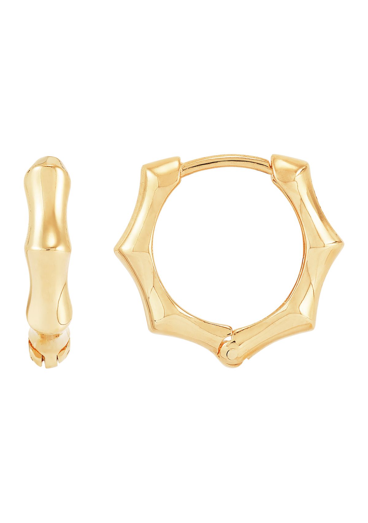 Bamboo Design Huggie Earrings in 10K Yellow Gold