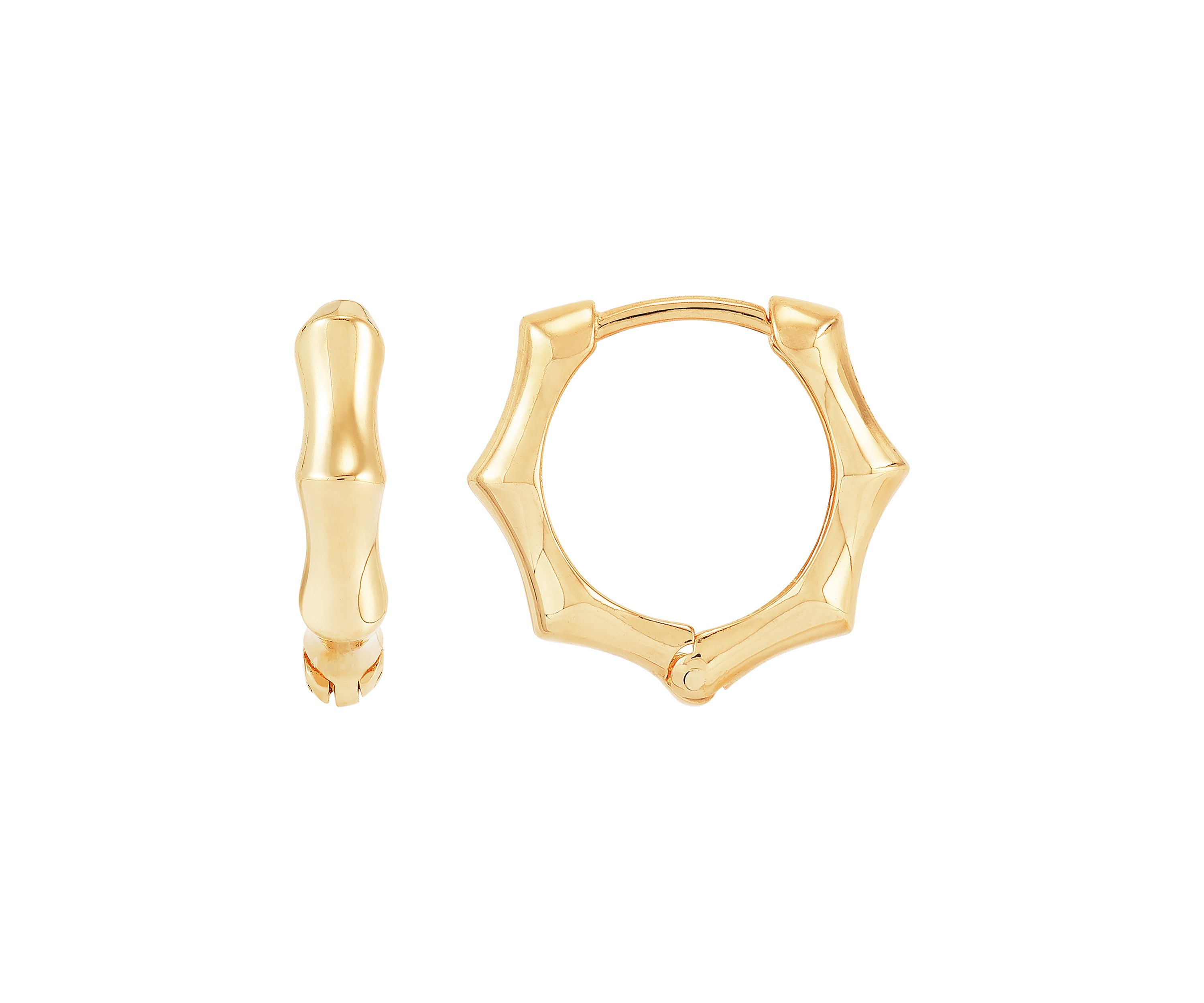 Bamboo Design Huggie Earrings in 10K Yellow Gold