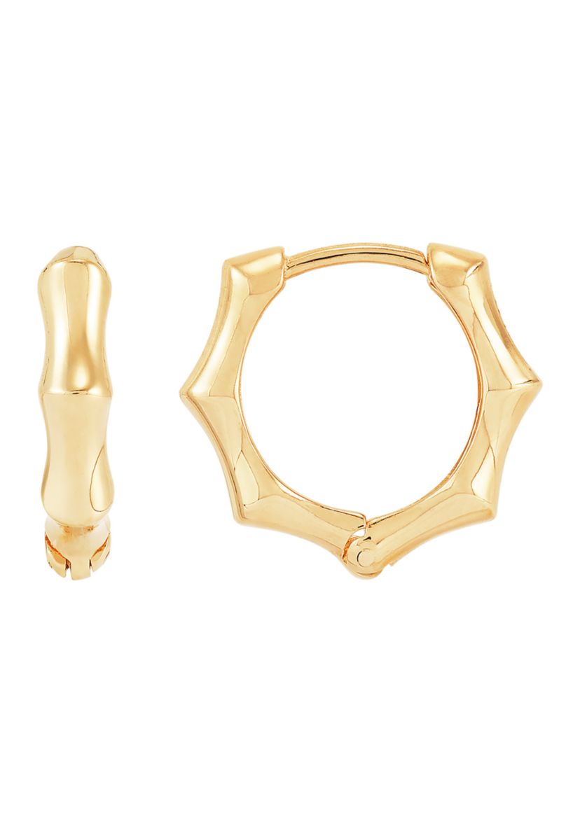 Bamboo Design Huggie Earrings in 10K Yellow Gold