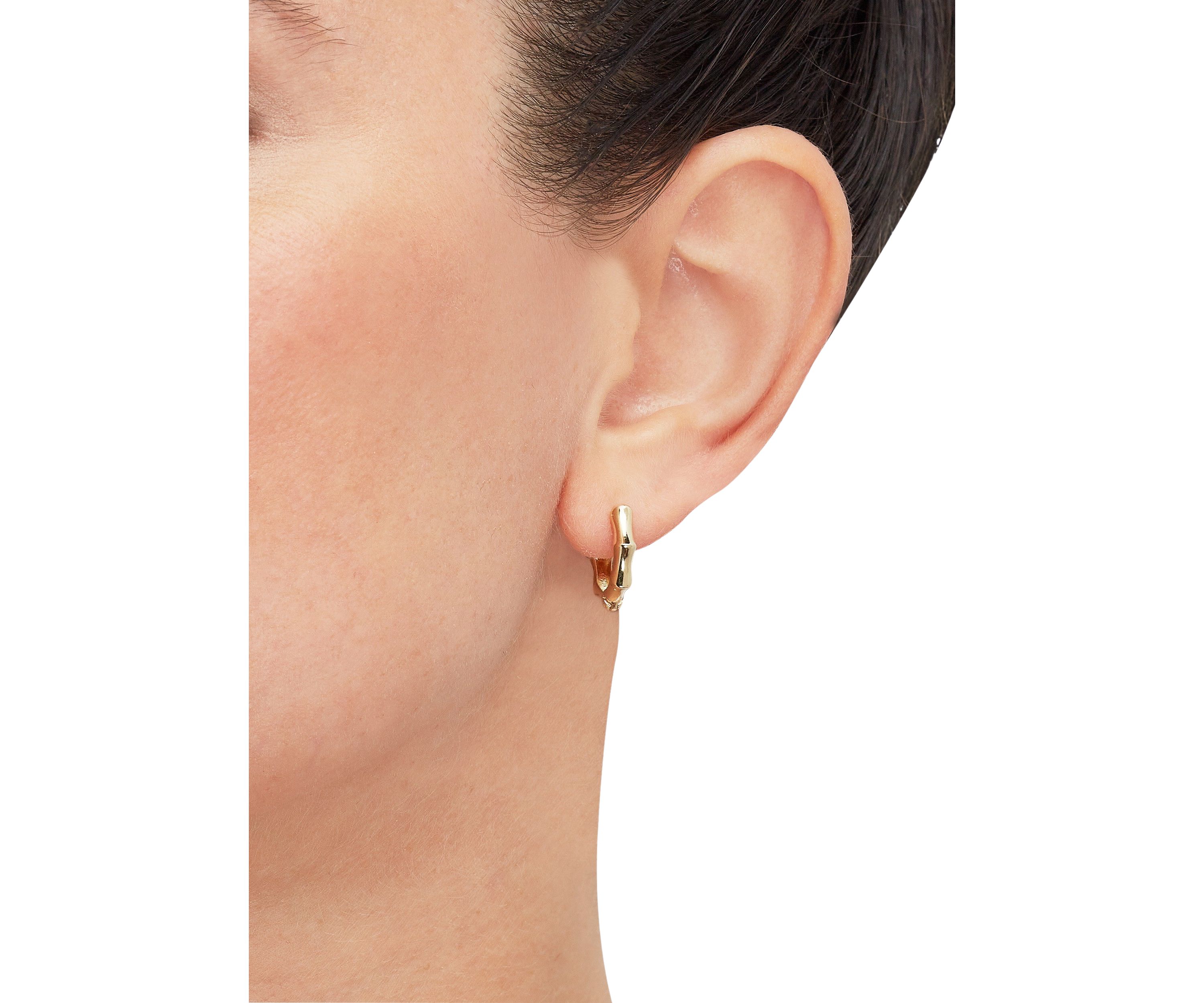 Bamboo Design Huggie Earrings in 10K Yellow Gold
