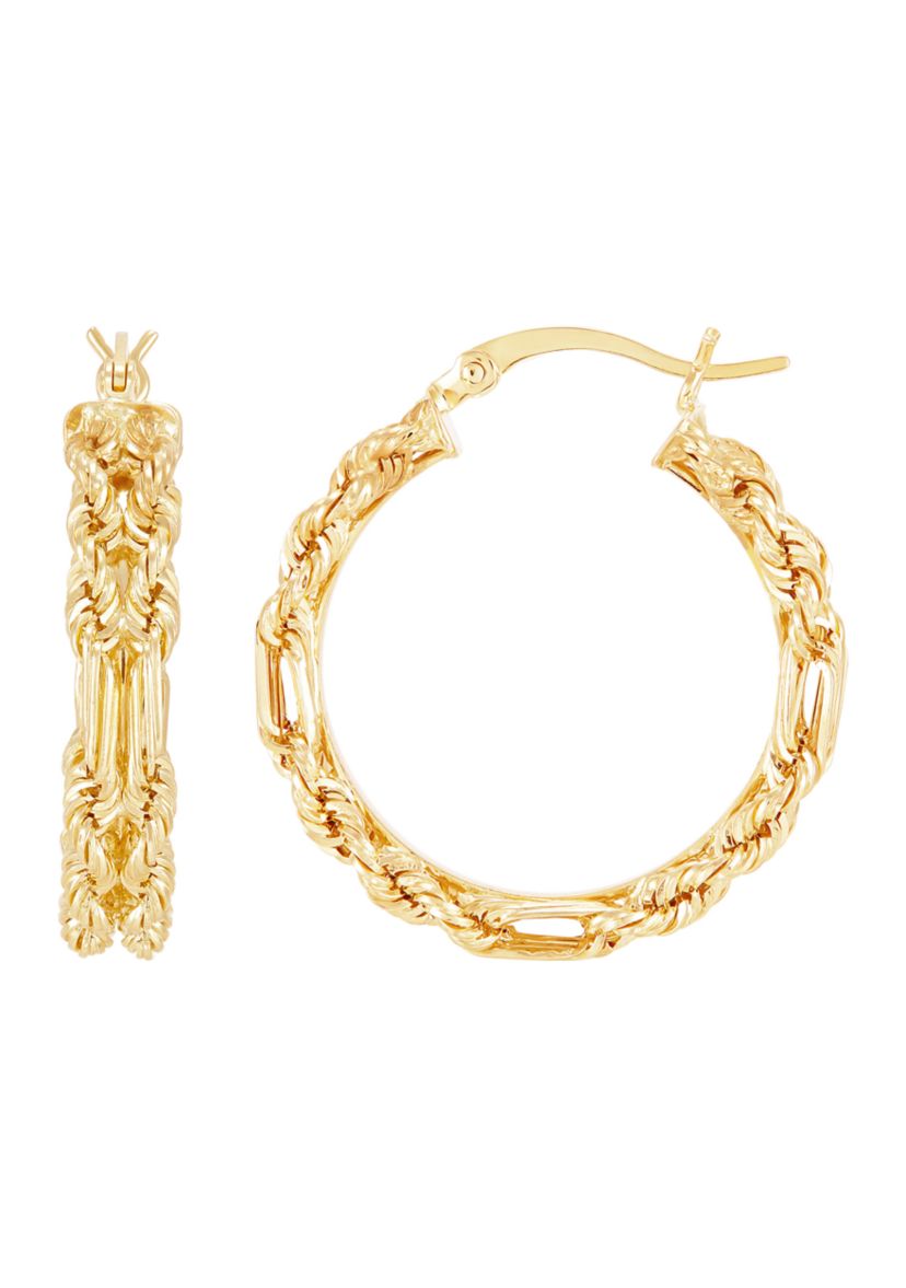 2 Row Hollow Square Milano Hoop Earrings in 10K Yellow Gold