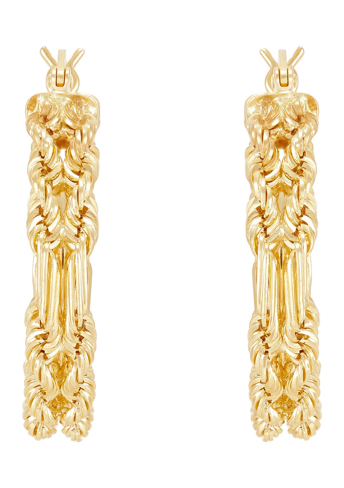 2 Row Hollow Square Milano Hoop Earrings in 10K Yellow Gold