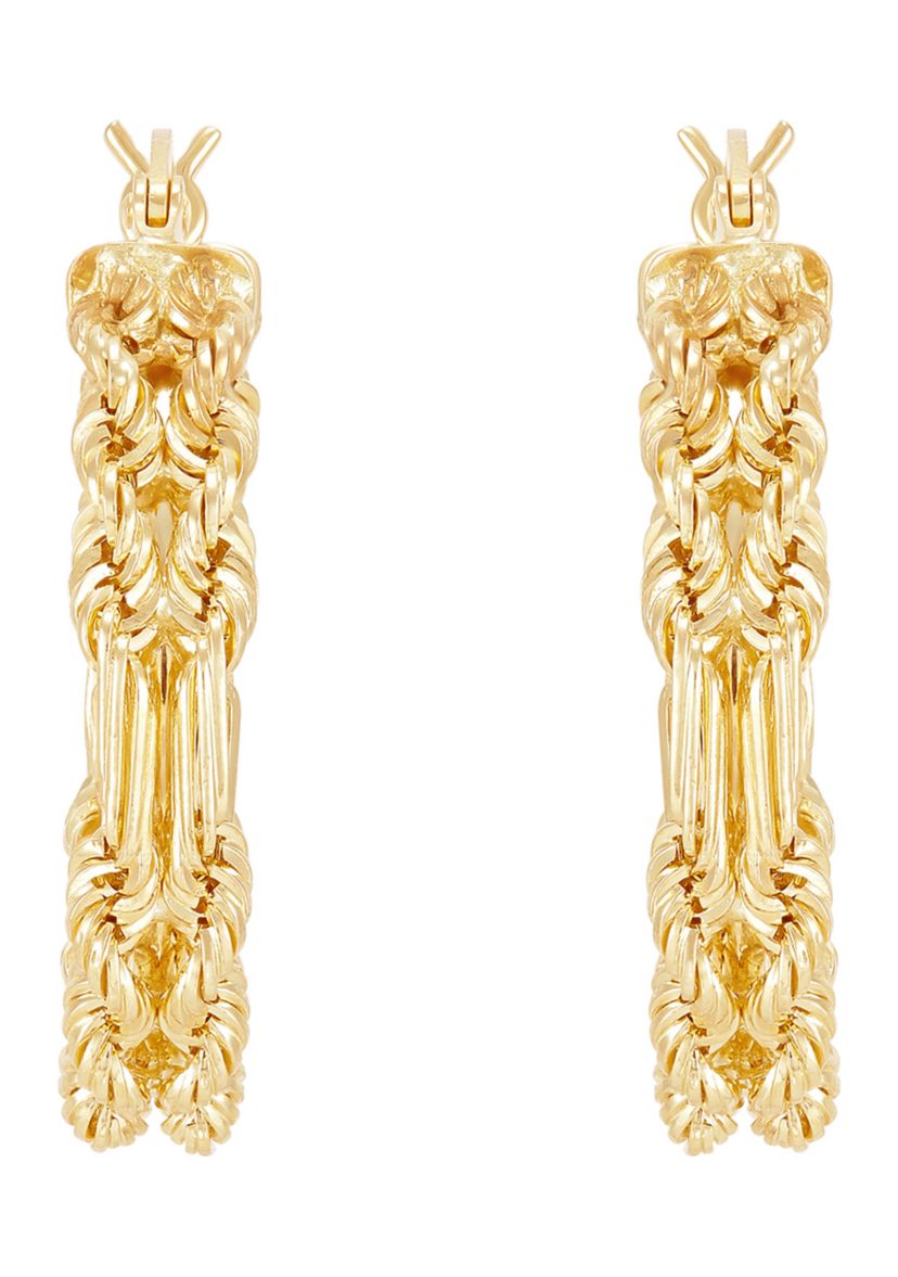2 Row Hollow Square Milano Hoop Earrings in 10K Yellow Gold