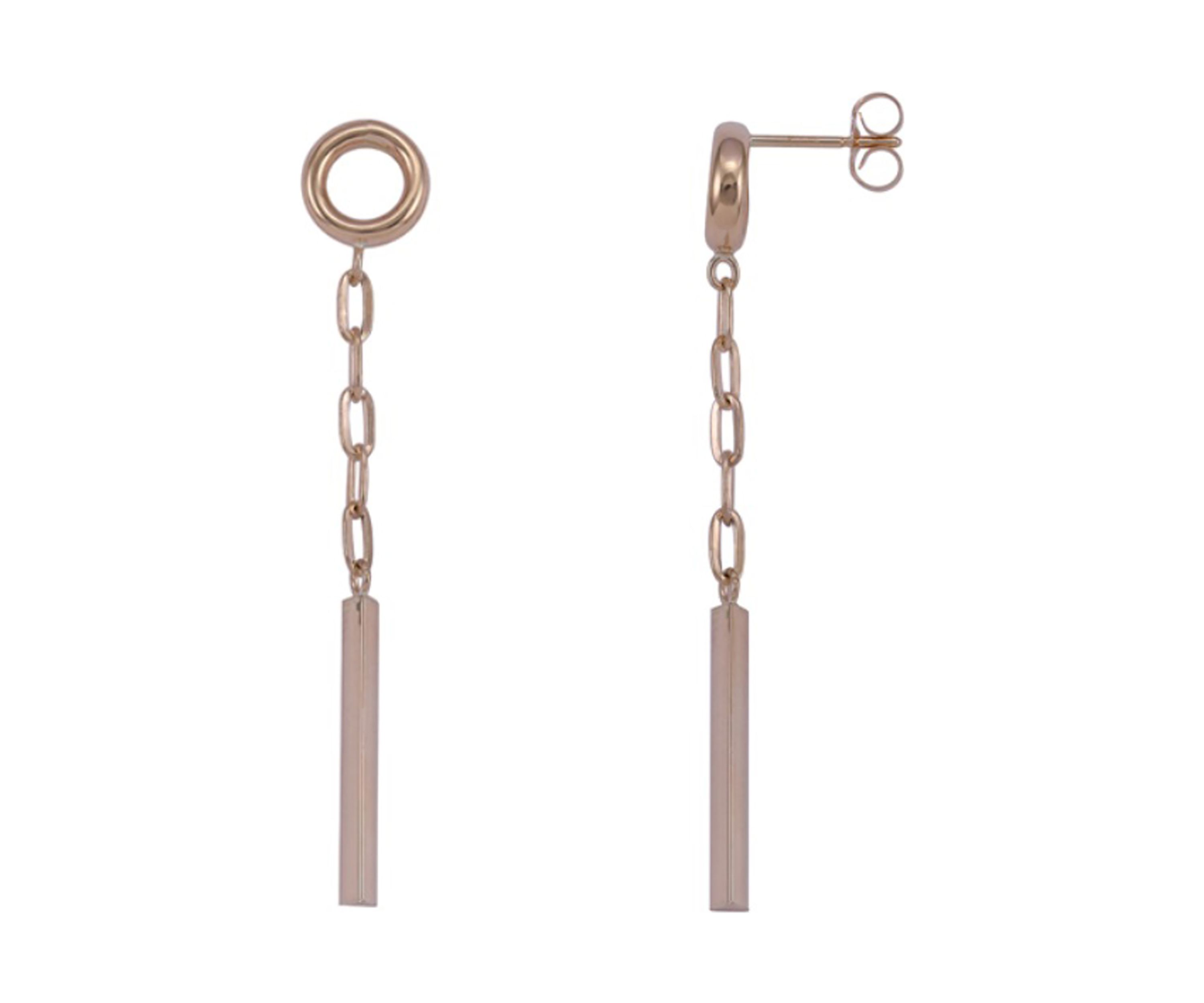 Tube Bar & Paperclip Chain Tube Topper Earrings in 10K Rose Gold