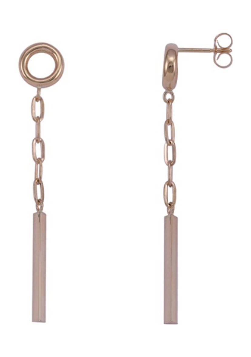 Tube Bar & Paperclip Chain Tube Topper Earrings in 10K Rose Gold