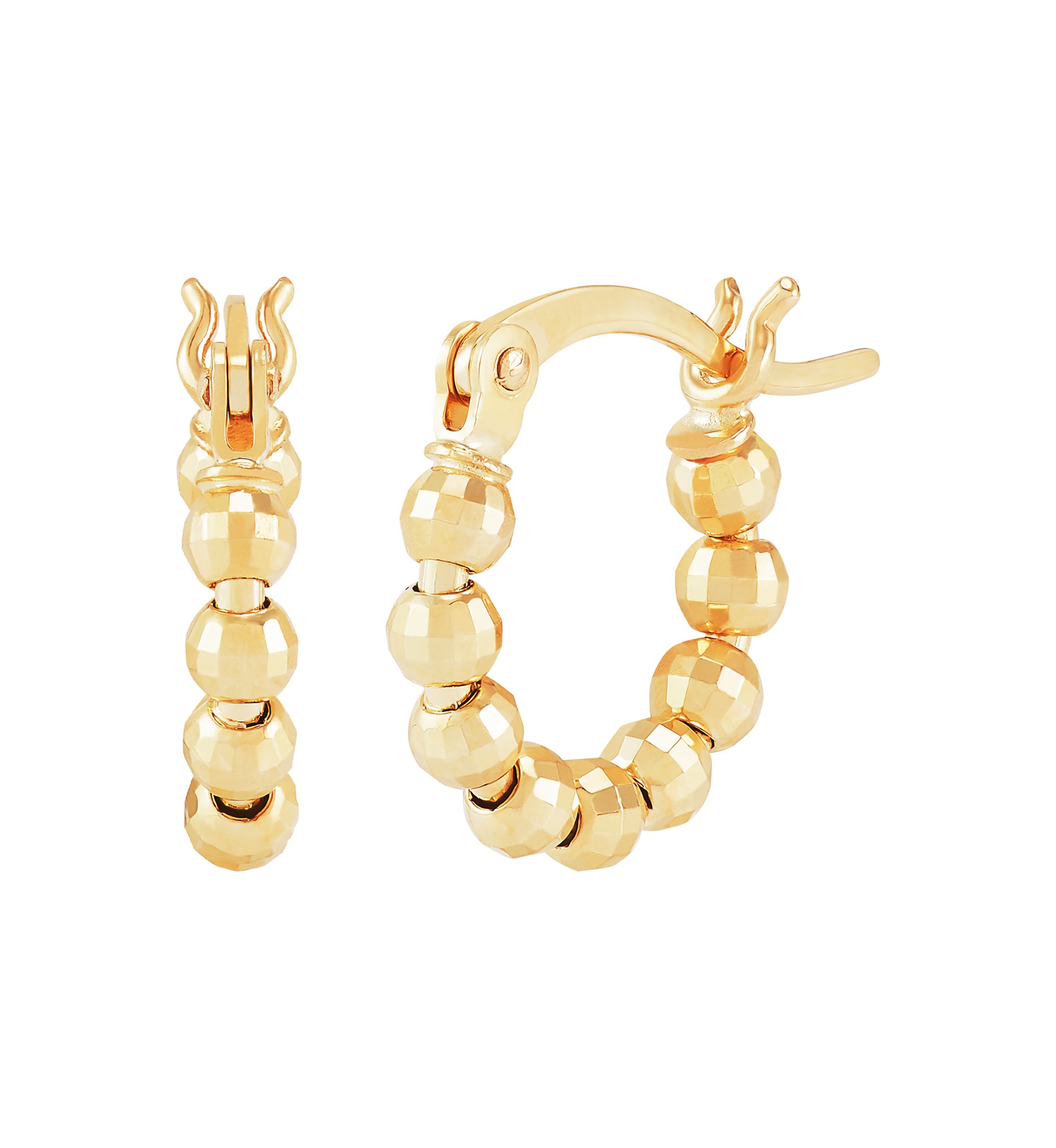 12 Millimeter Bead Hoop Earrings in 10K Yellow Gold