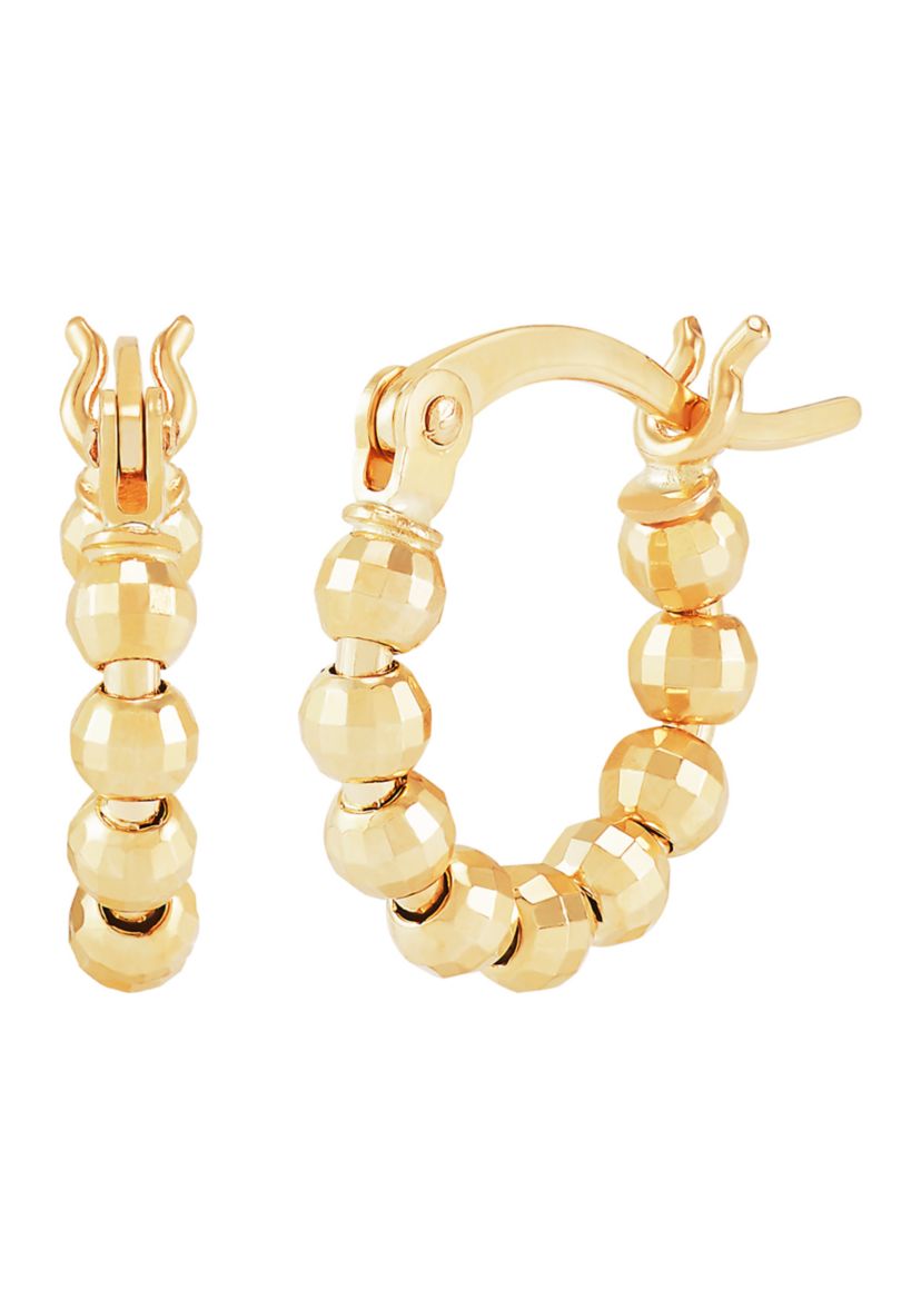 12 Millimeter Bead Hoop Earrings in 10K Yellow Gold