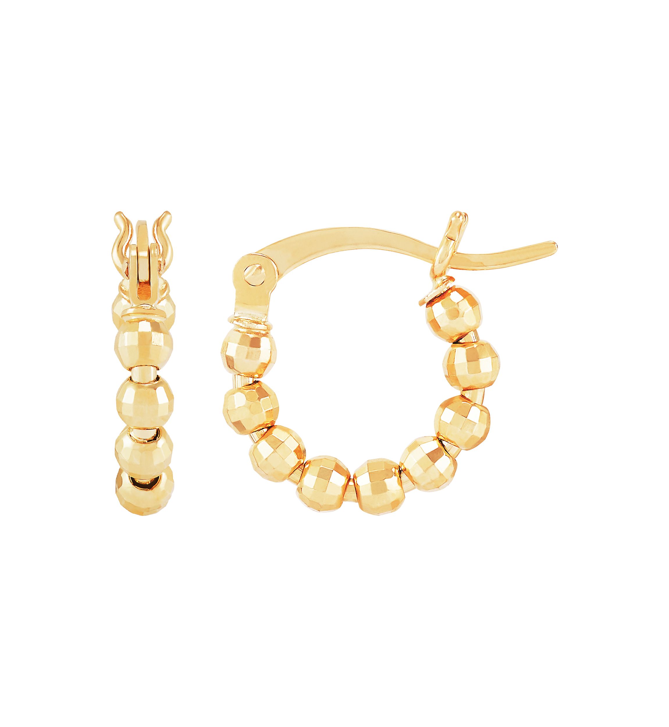 12 Millimeter Bead Hoop Earrings in 10K Yellow Gold