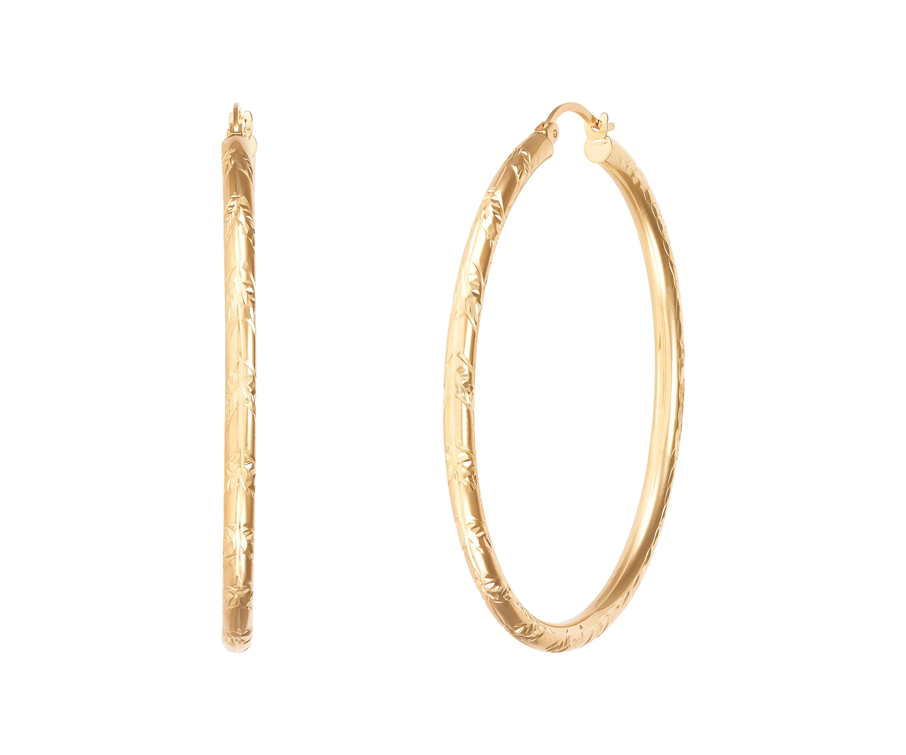 Chevron Cut Tube Hoop Earrings in 10K Yellow Gold