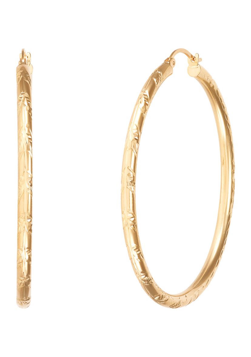 Chevron Cut Tube Hoop Earrings in 10K Yellow Gold