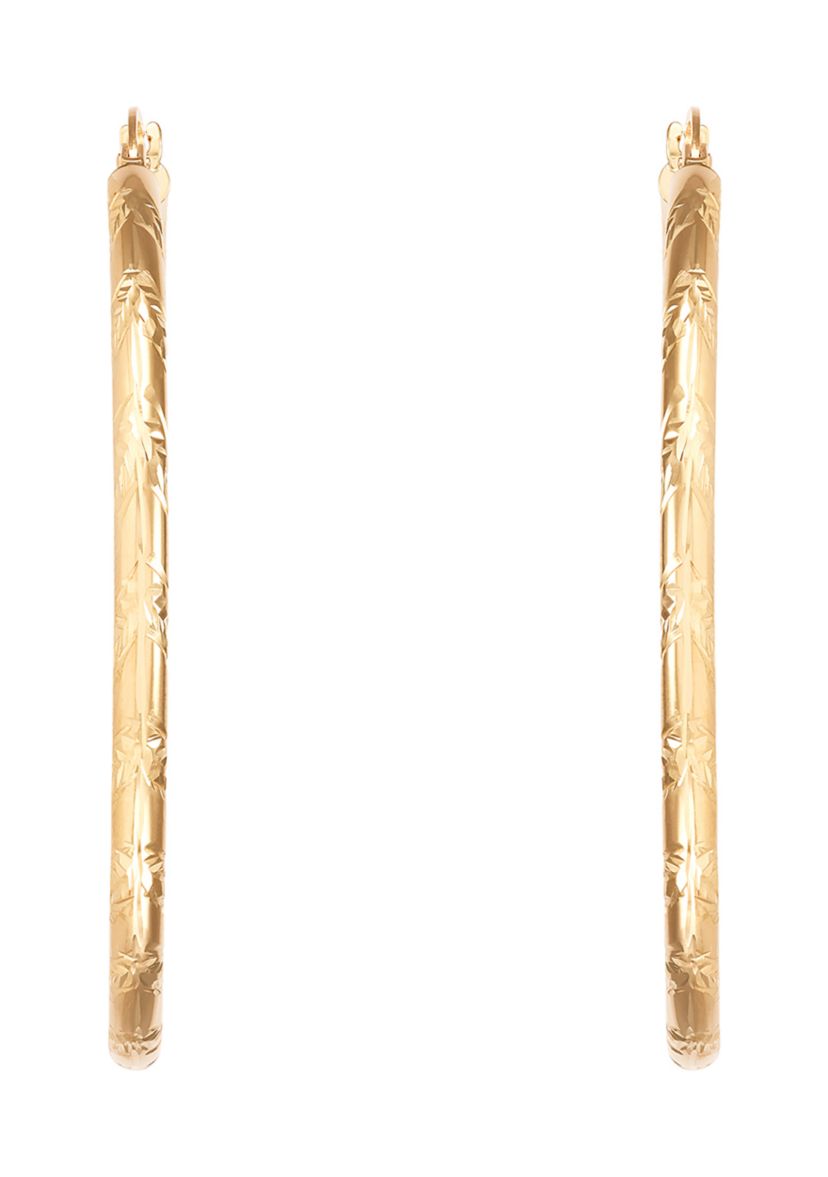Chevron Cut Tube Hoop Earrings in 10K Yellow Gold