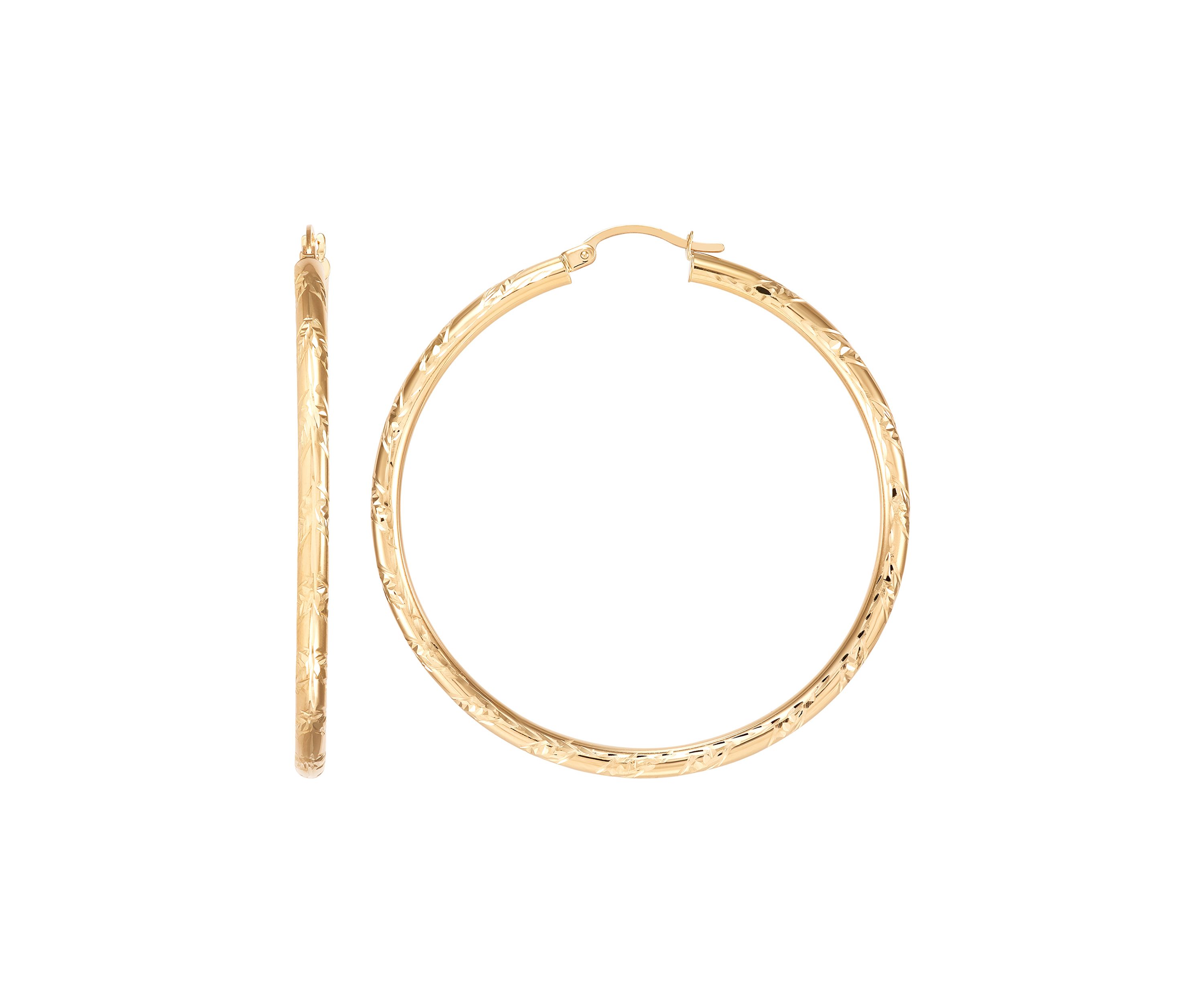 Chevron Cut Tube Hoop Earrings in 10K Yellow Gold