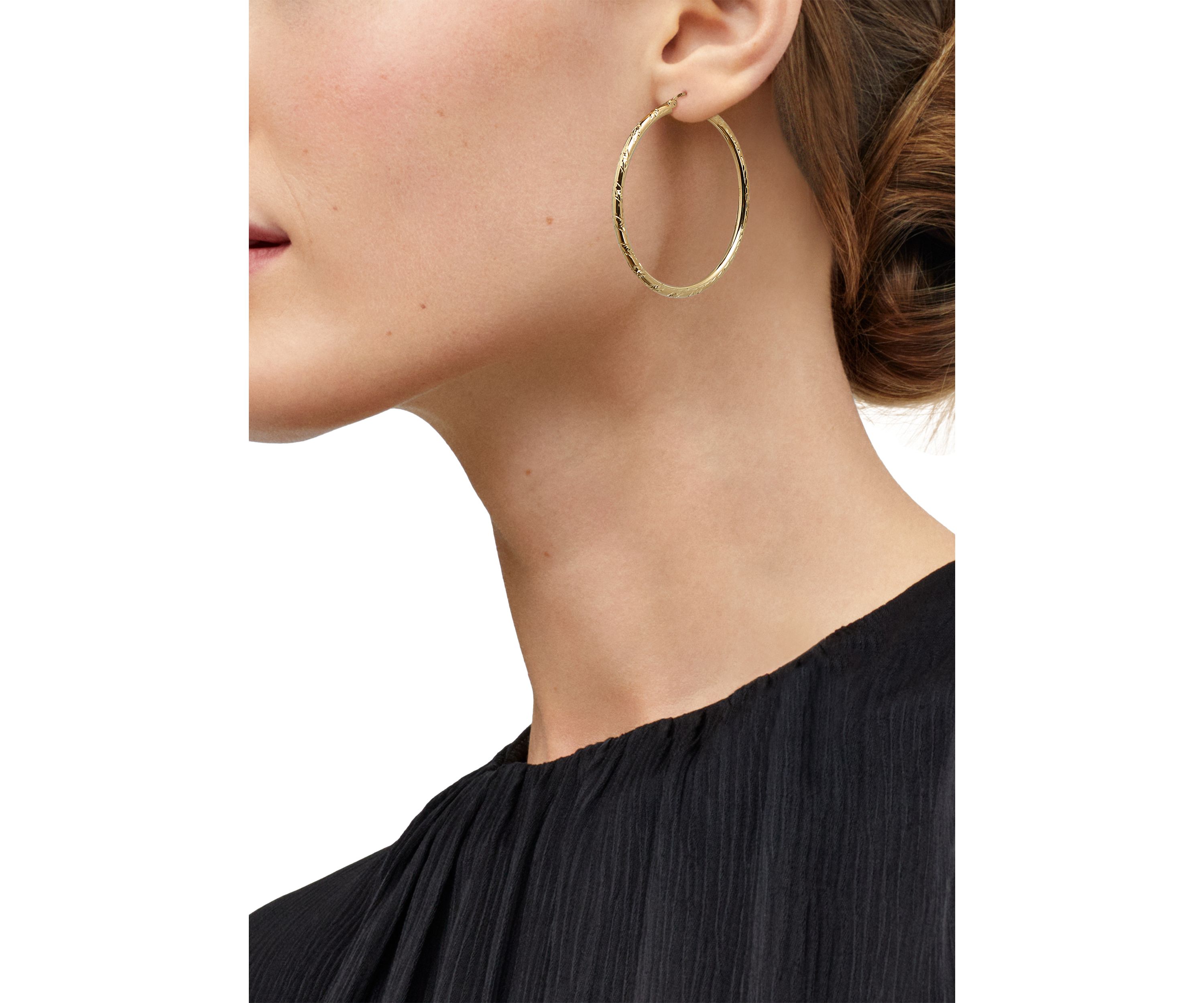 Chevron Cut Tube Hoop Earrings in 10K Yellow Gold