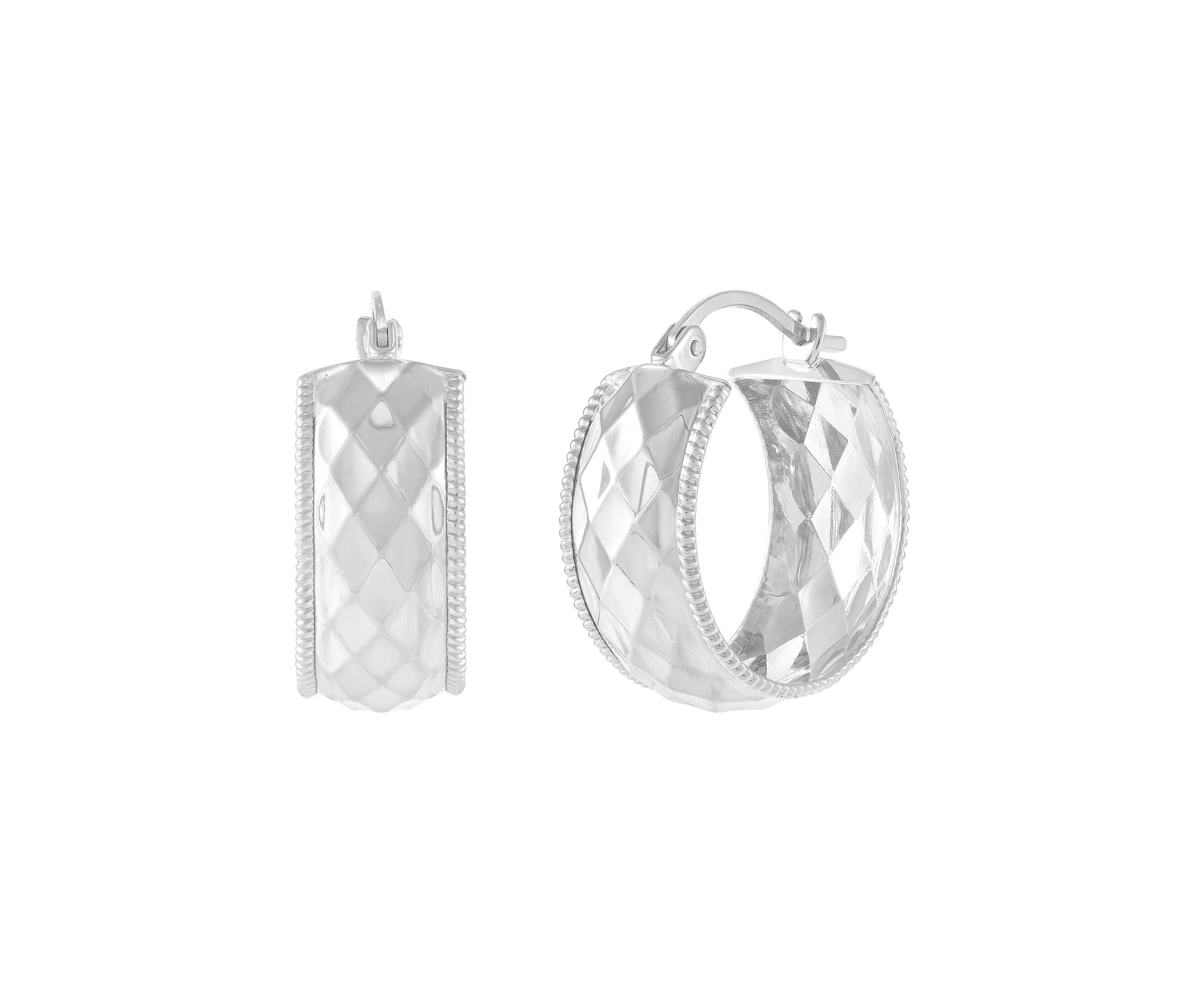 Diamond Shape Flex Hoop Earrings in 10K White Gold