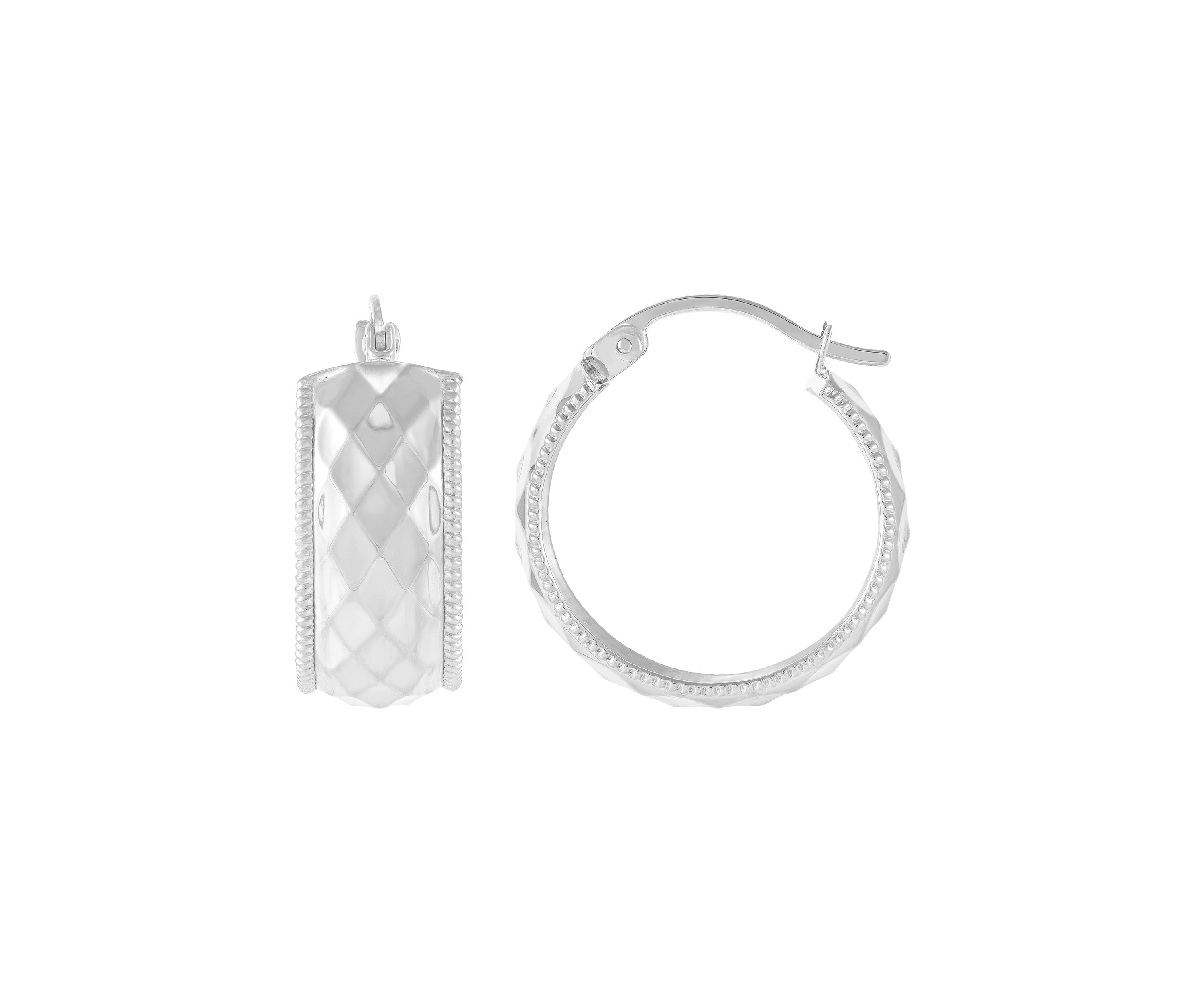 Diamond Shape Flex Hoop Earrings in 10K White Gold