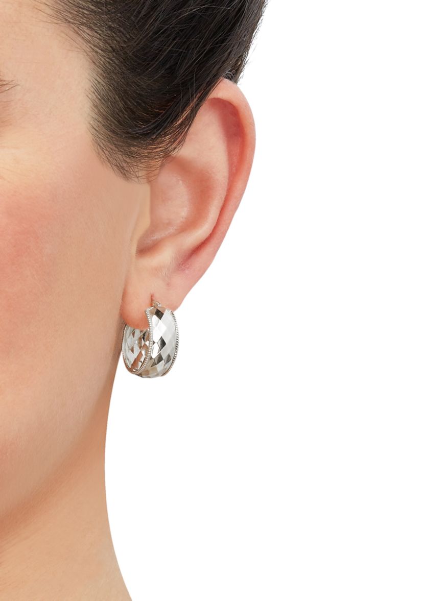 Diamond Shape Flex Hoop Earrings in 10K White Gold