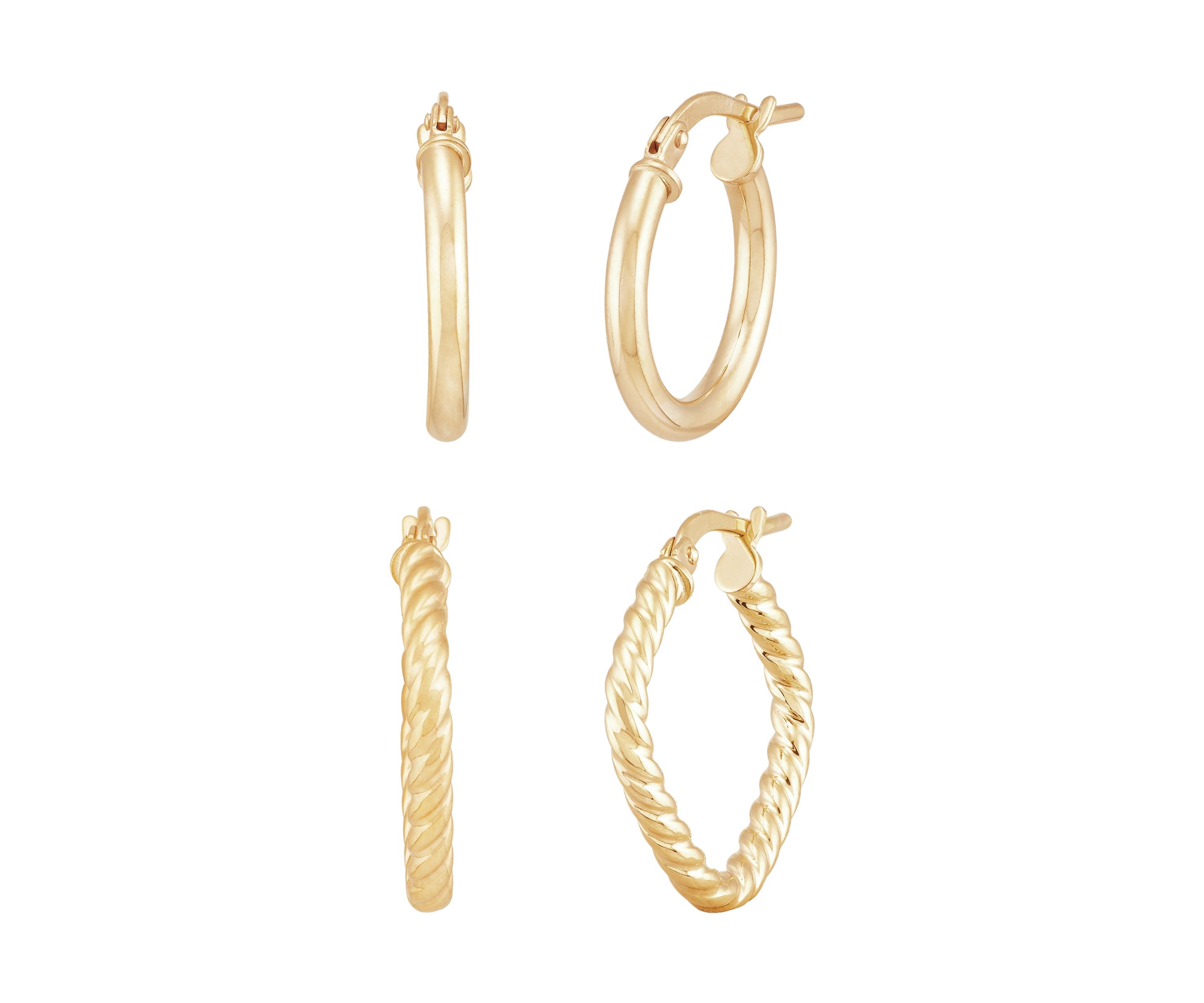 Tube Hoop Earrings Set in 10K Yellow Gold