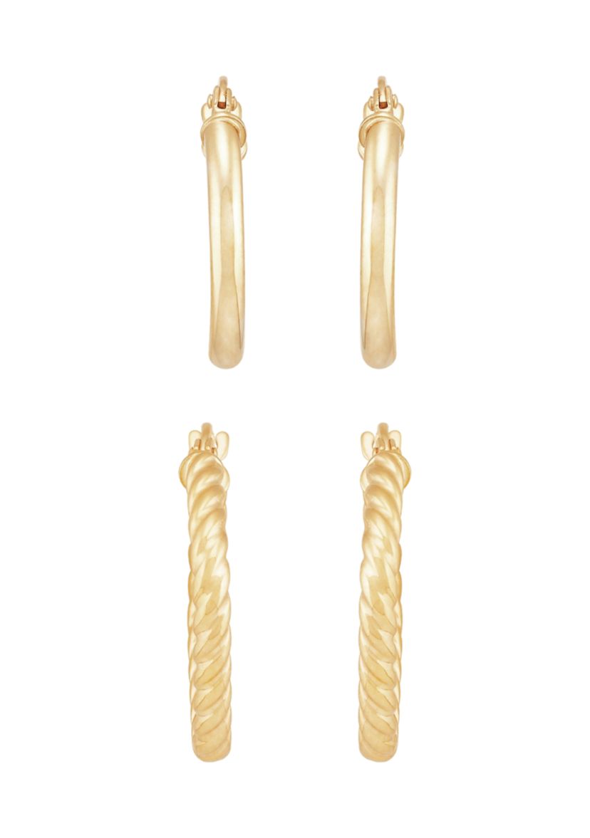 Tube Hoop Earrings Set in 10K Yellow Gold