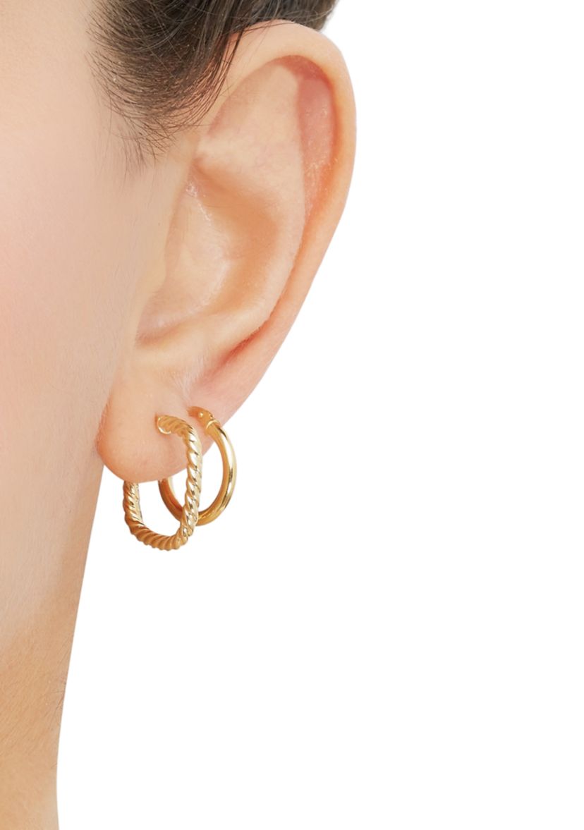Tube Hoop Earrings Set in 10K Yellow Gold