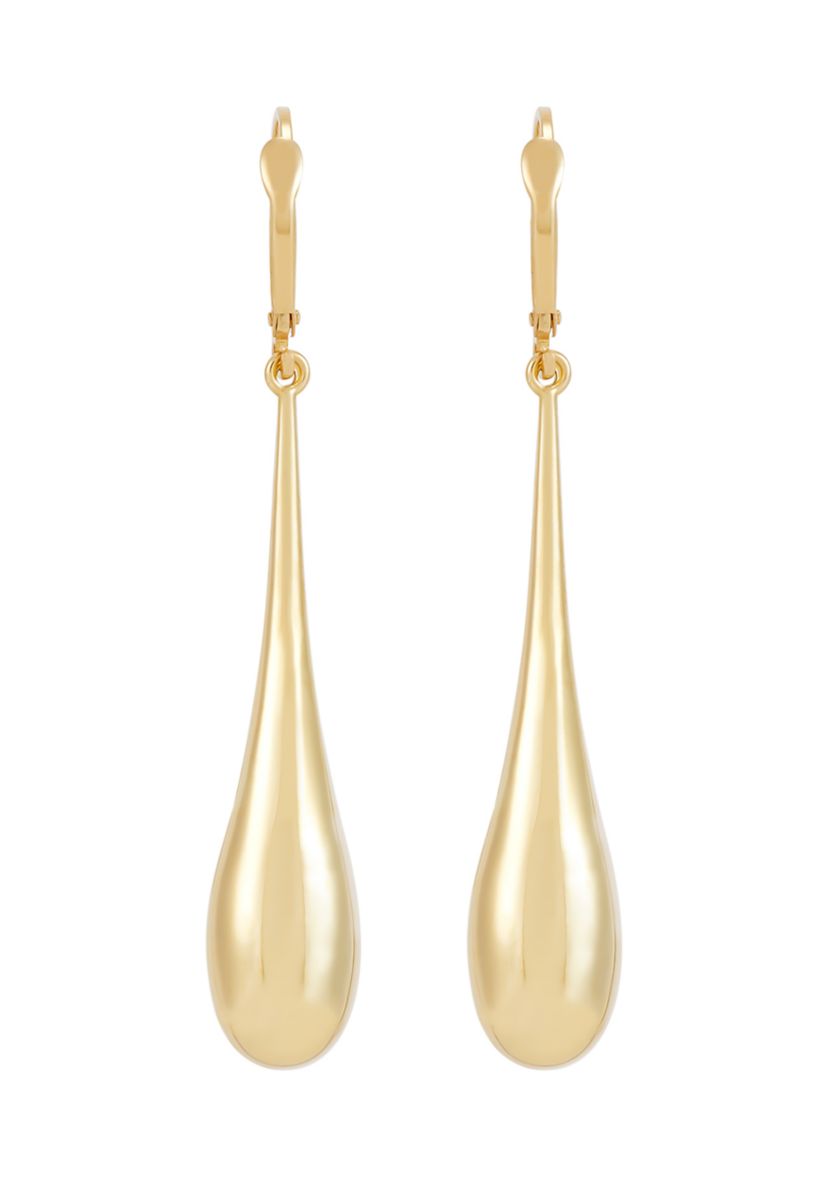 Long Tear Drop Dangle Earrings in 10K Yellow Gold