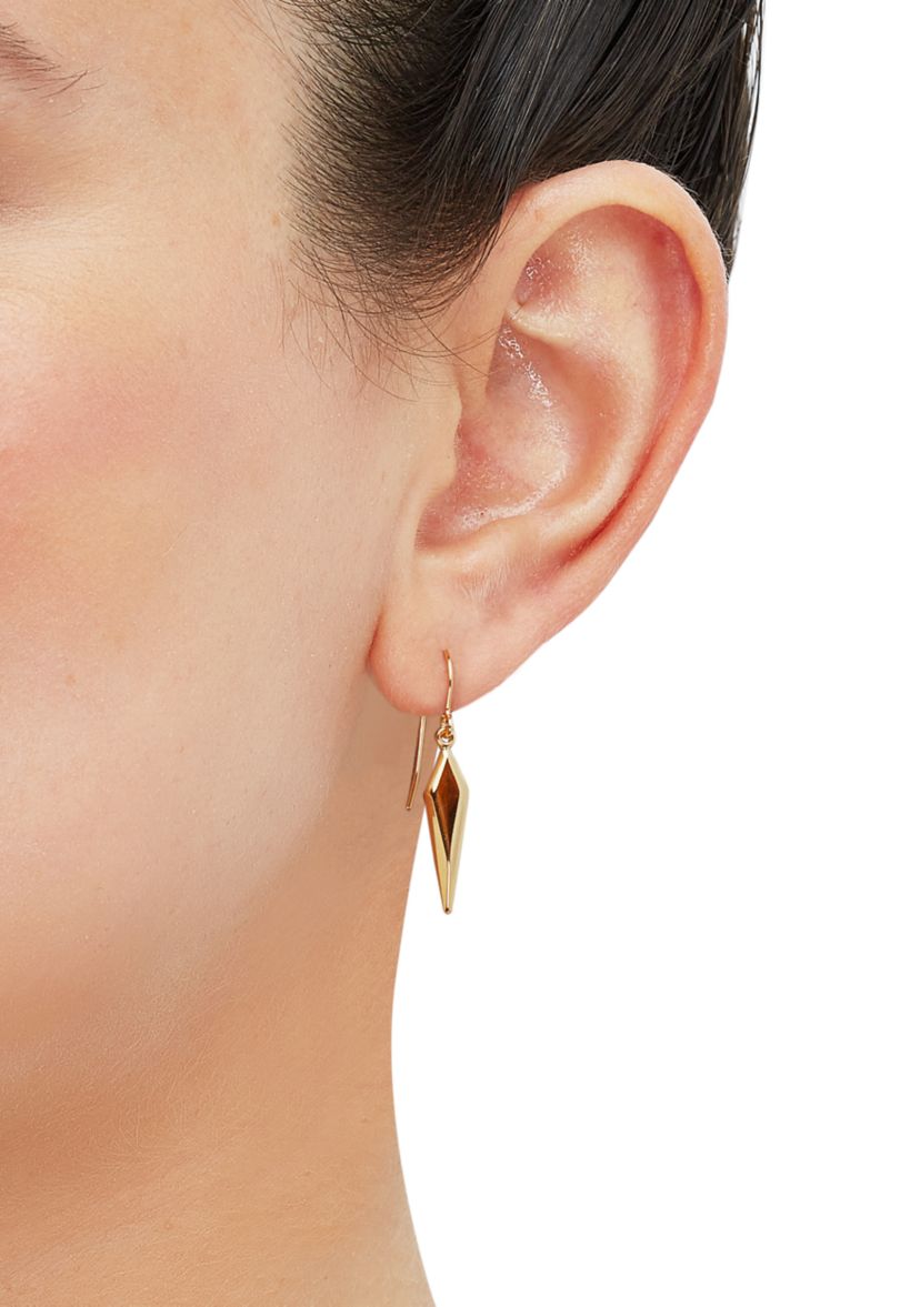 Long Rhombus Dangle Earrings in 10K Yellow Gold