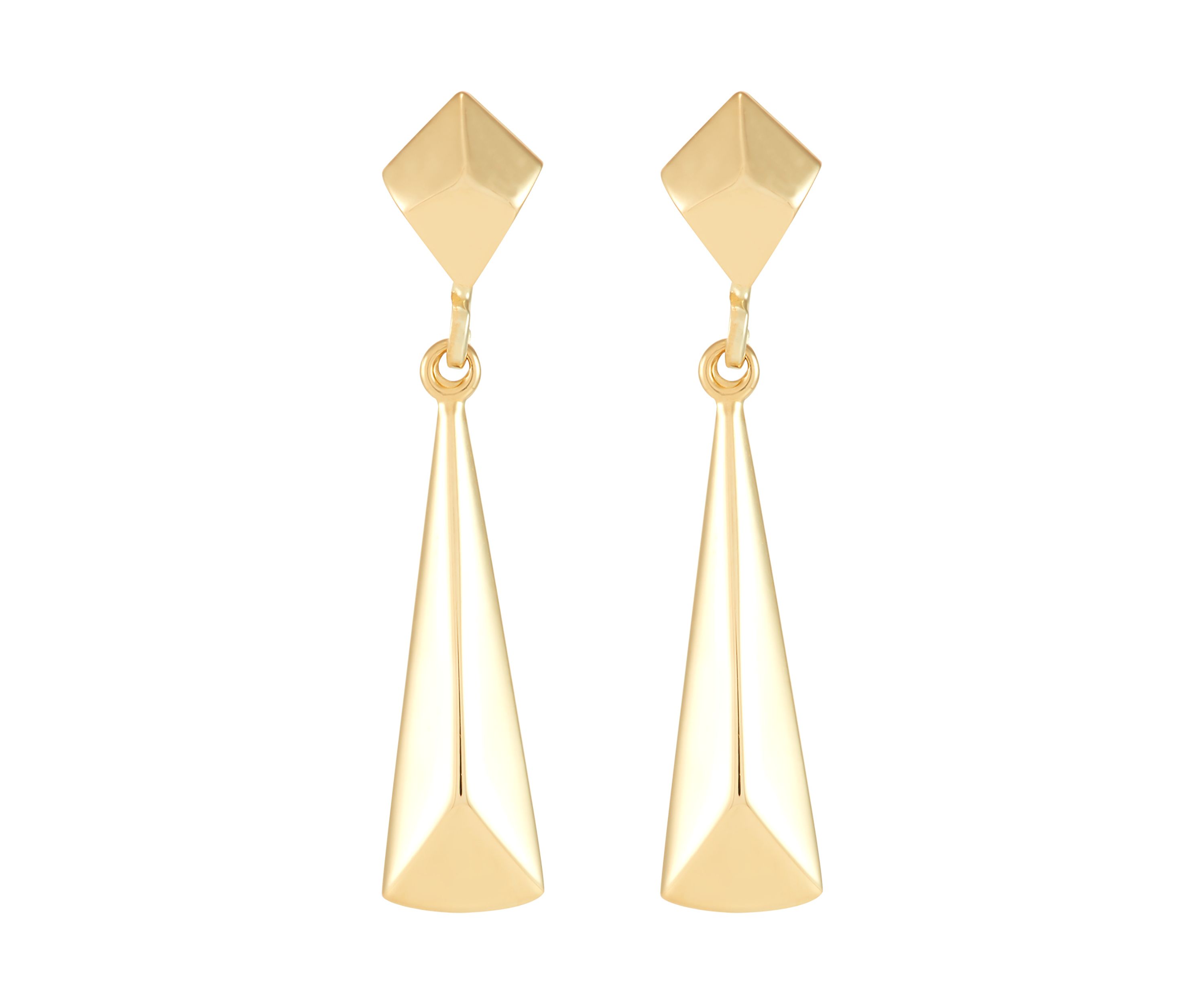 Long Triangle Dangle Rhombus Stud Earrings in 10K Yellow Gold