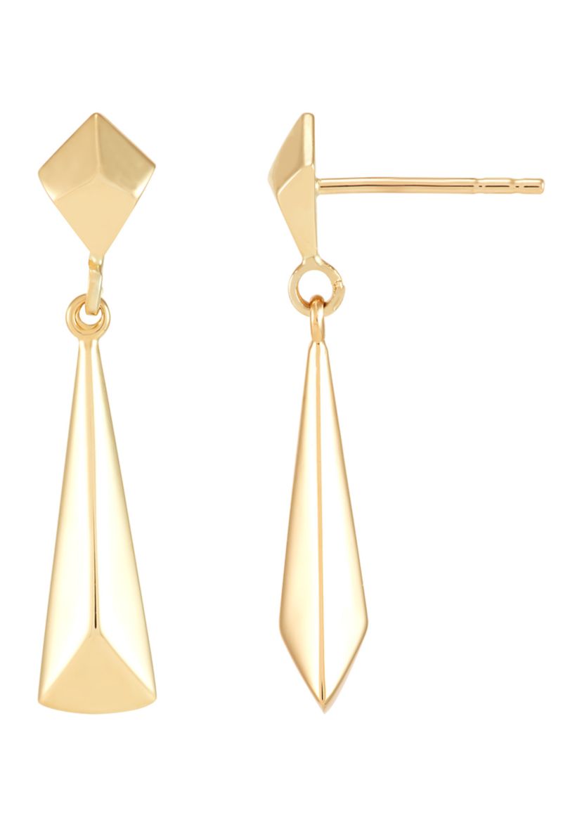 Long Triangle Dangle Rhombus Stud Earrings in 10K Yellow Gold