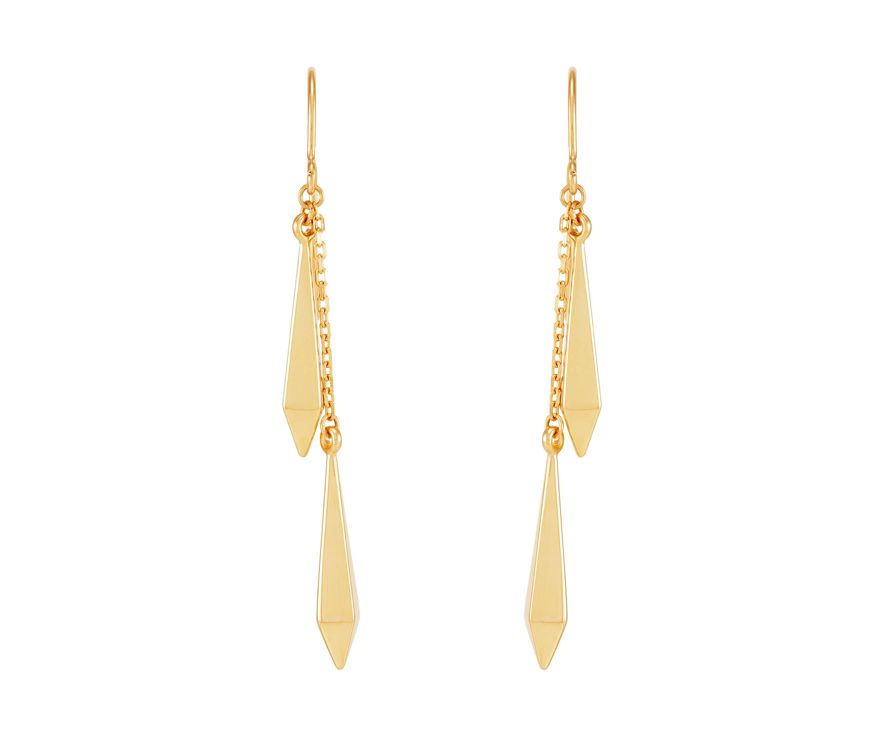 Double Long Rhombus Dangle Earrings in 10K Yellow Gold