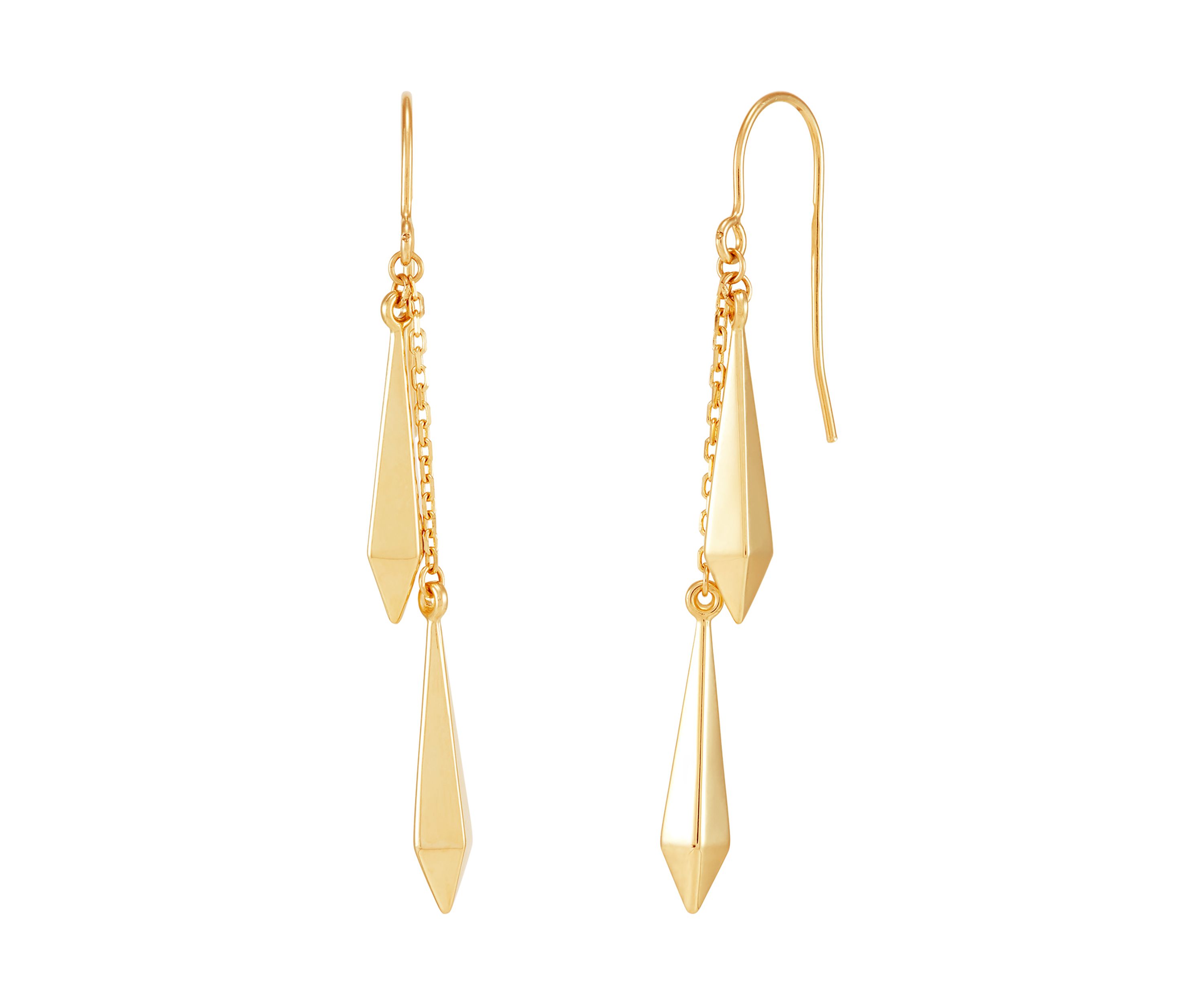 Double Long Rhombus Dangle Earrings in 10K Yellow Gold