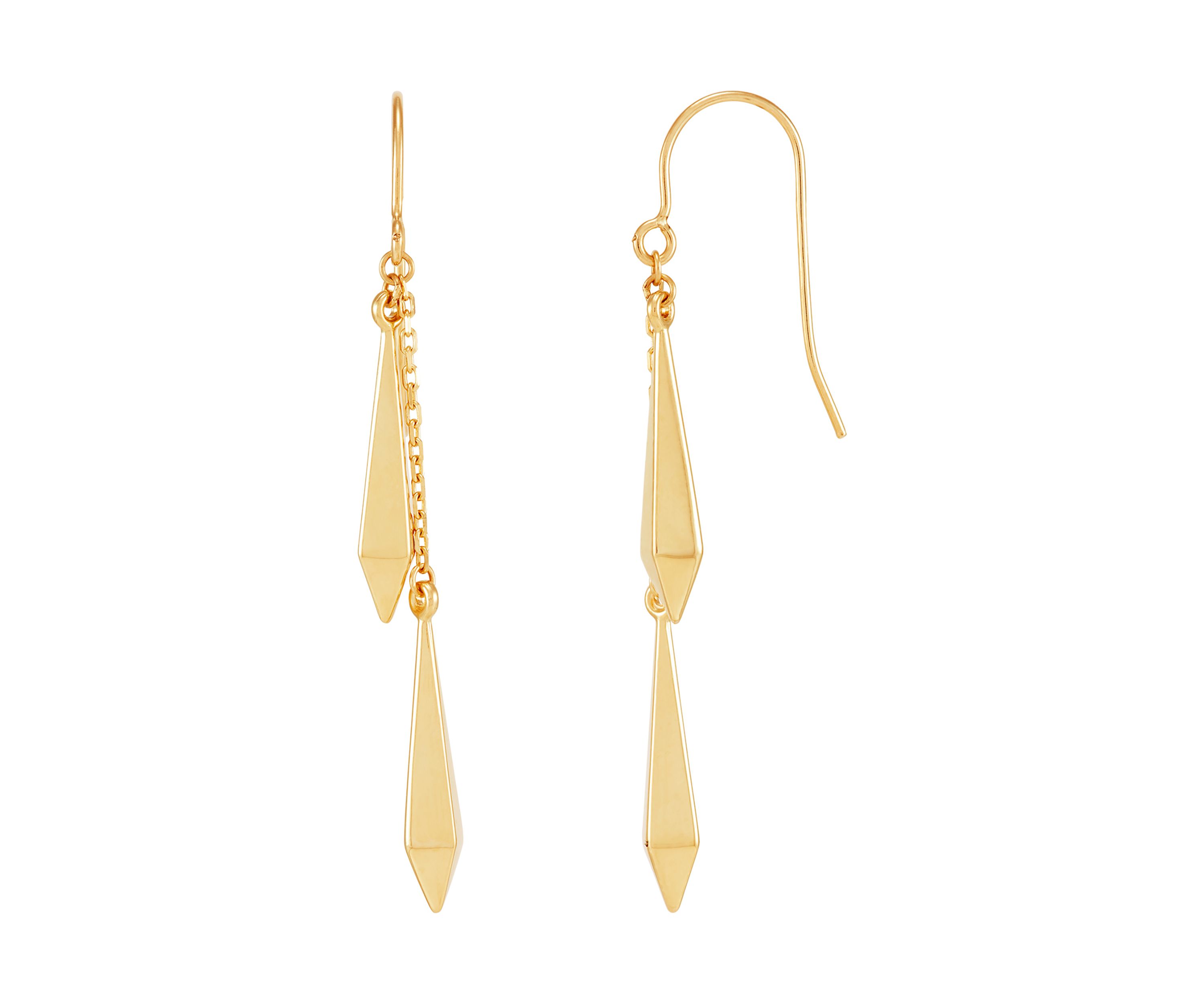 Double Long Rhombus Dangle Earrings in 10K Yellow Gold