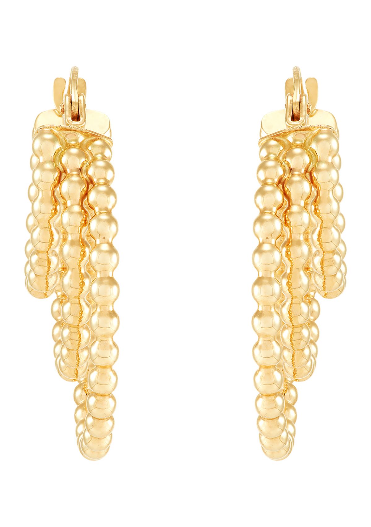Triple Graduated Beaded Hoop Earrings in 10K Yellow Gold