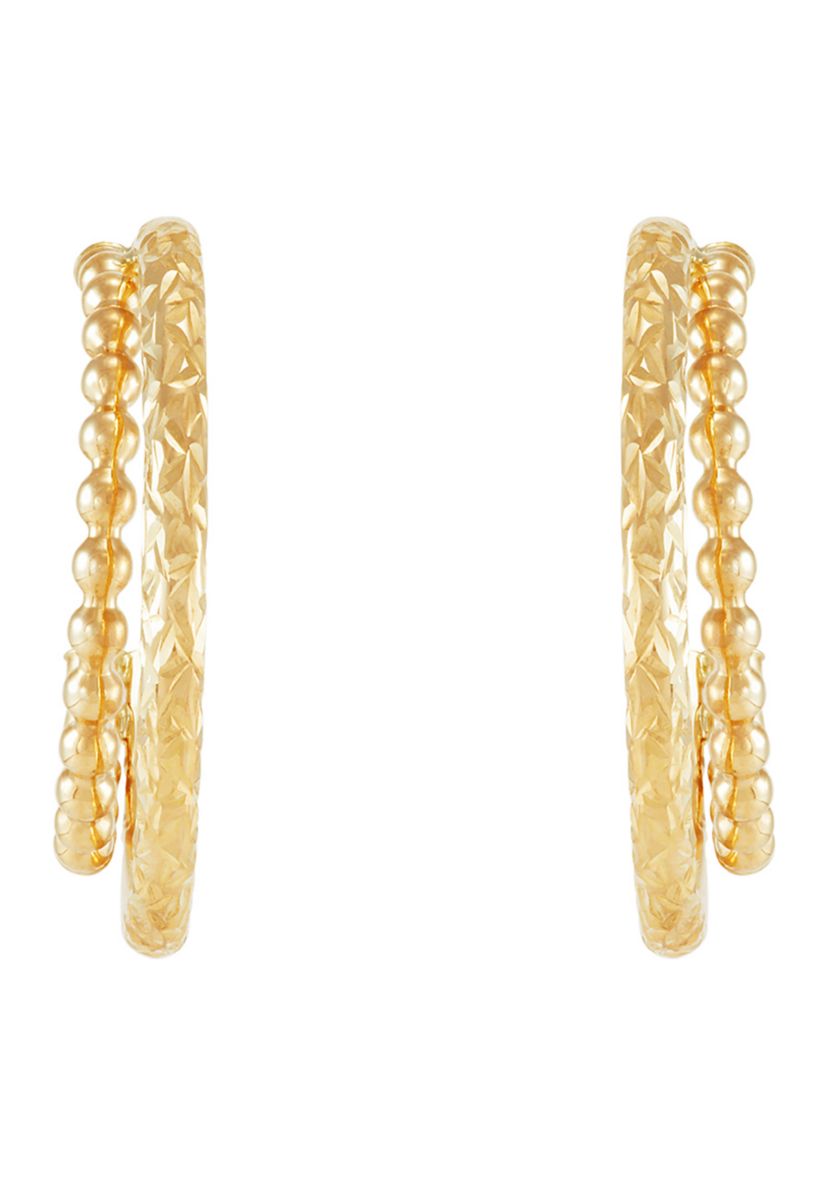 Double Row J Hoop Earrings in 10K Yellow Gold