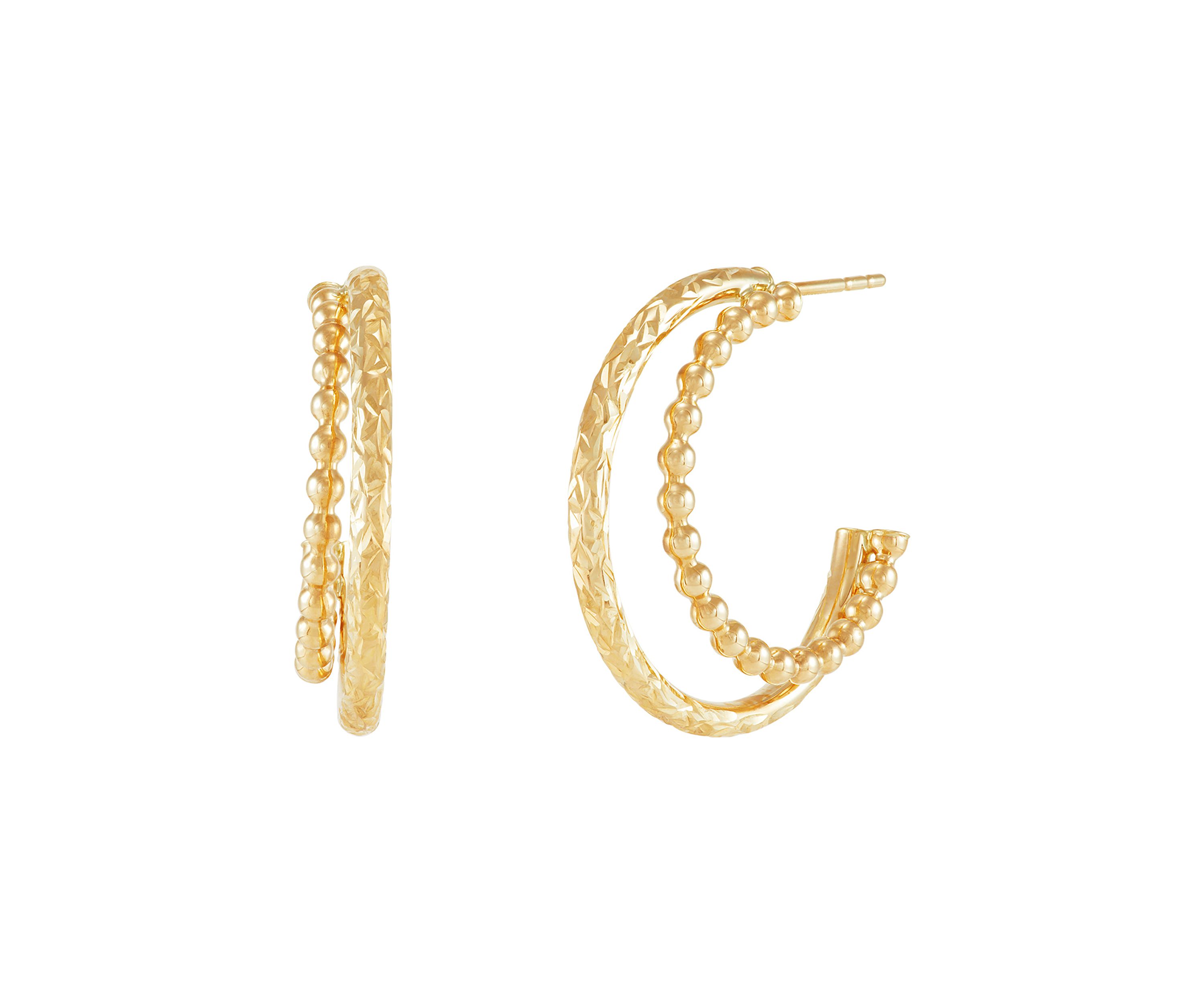 Double Row J Hoop Earrings in 10K Yellow Gold