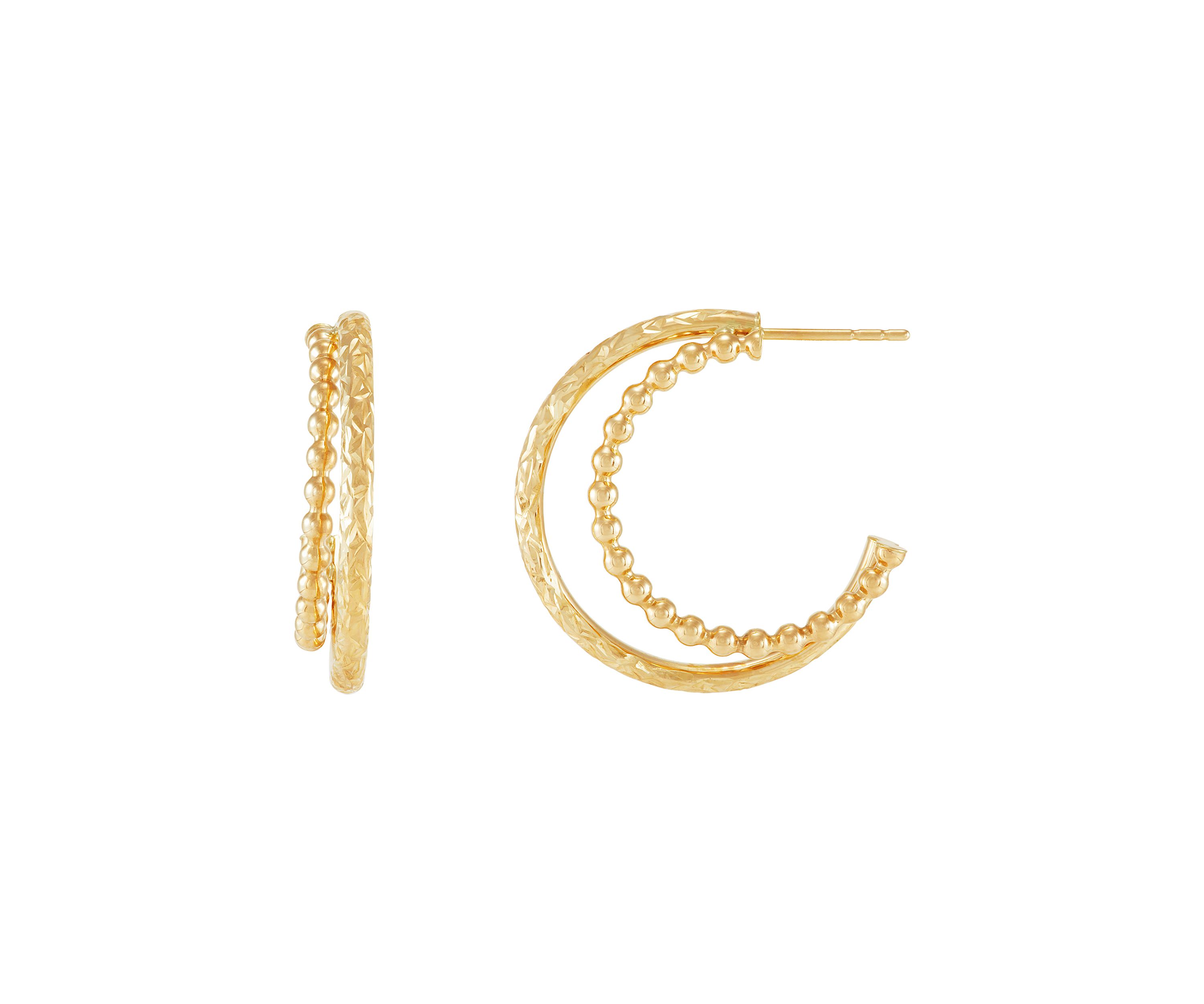 Double Row J Hoop Earrings in 10K Yellow Gold