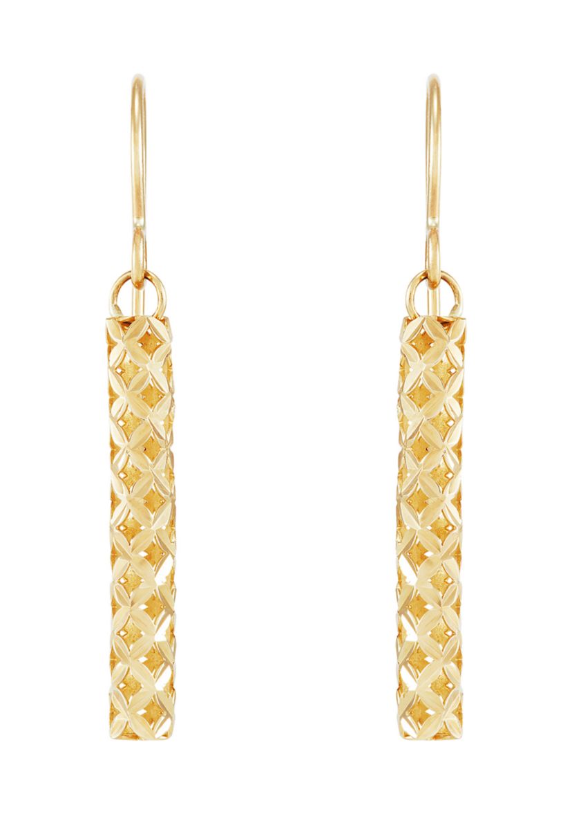 Pierced Stick Dangle Earrings in 10K Yellow Gold