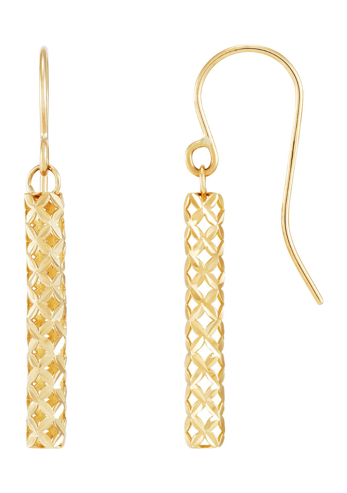Pierced Stick Dangle Earrings in 10K Yellow Gold