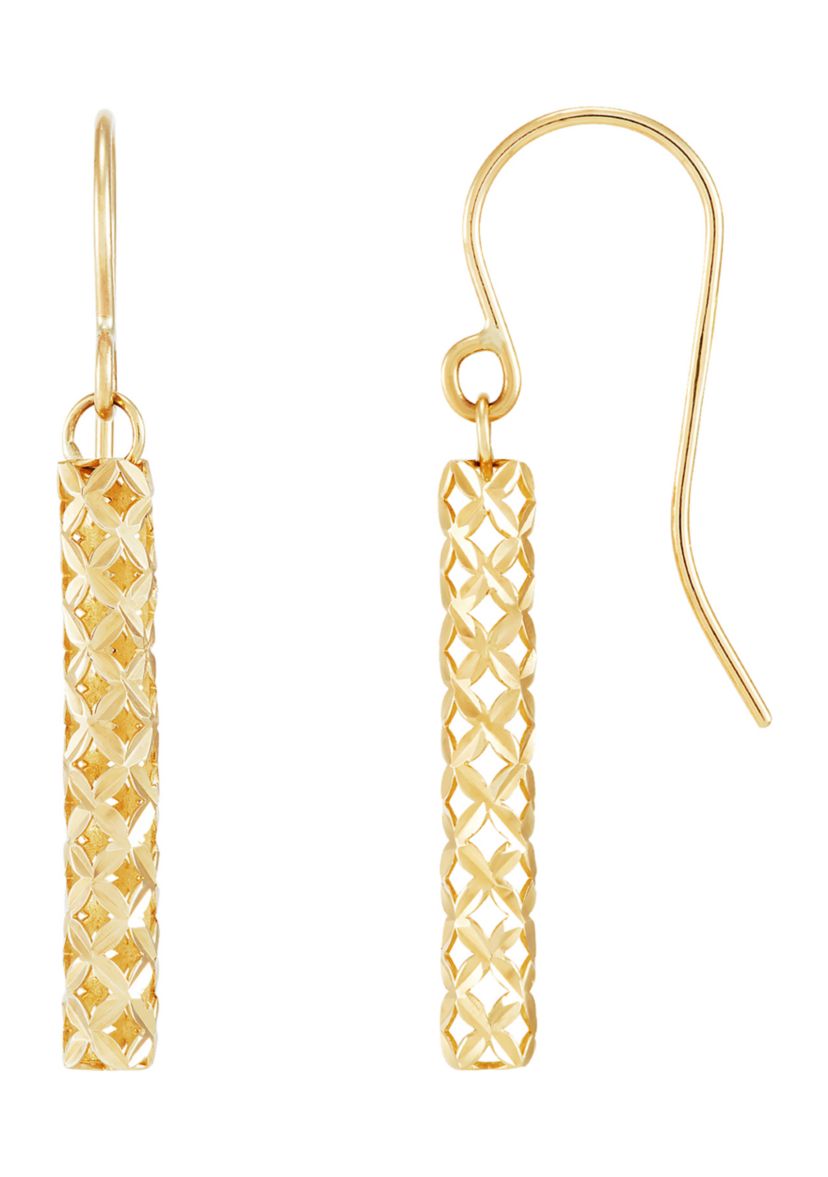 Pierced Stick Dangle Earrings in 10K Yellow Gold