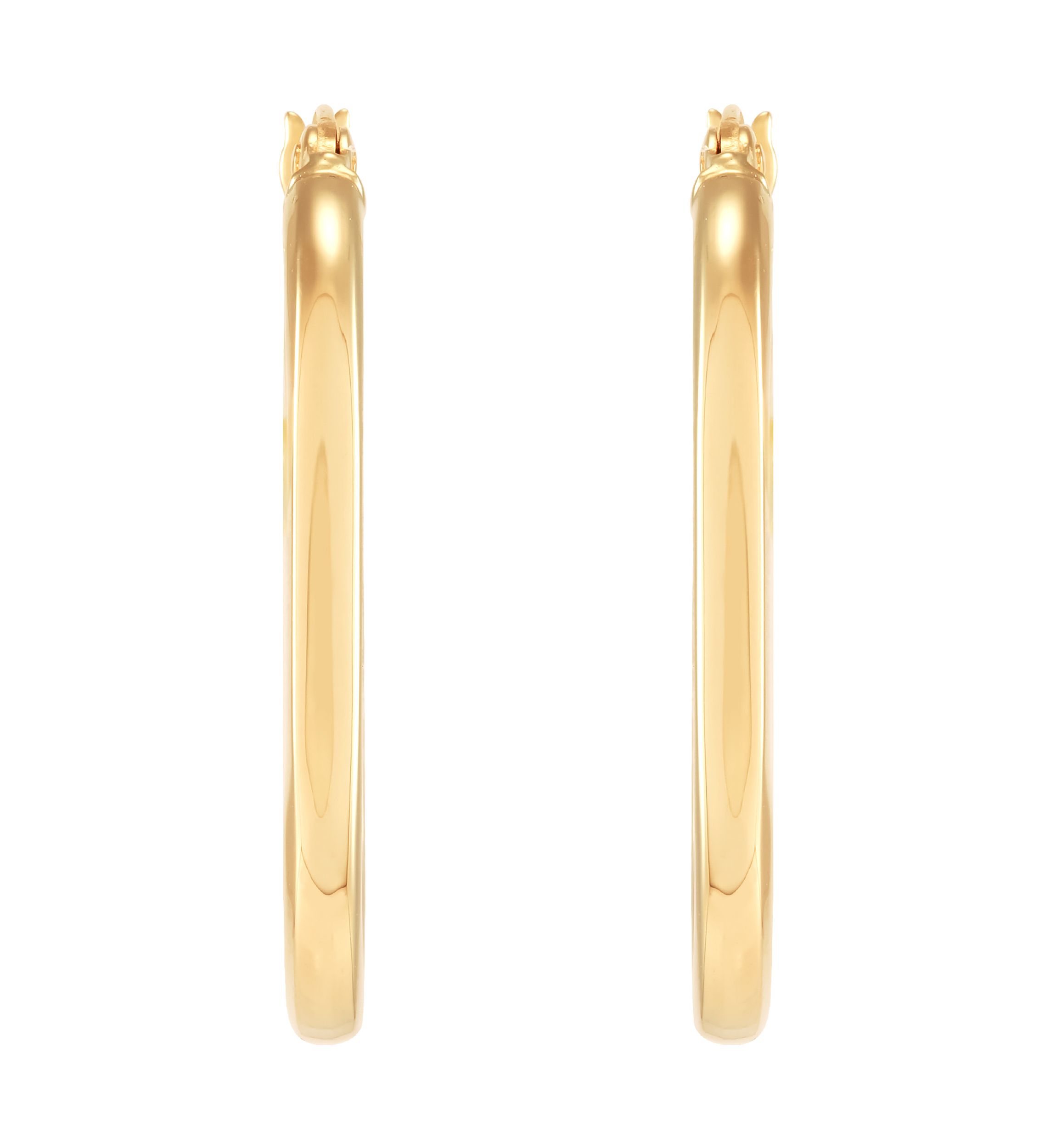 Oval Square Tubing Hoop Earrings in 10K Yellow Gold