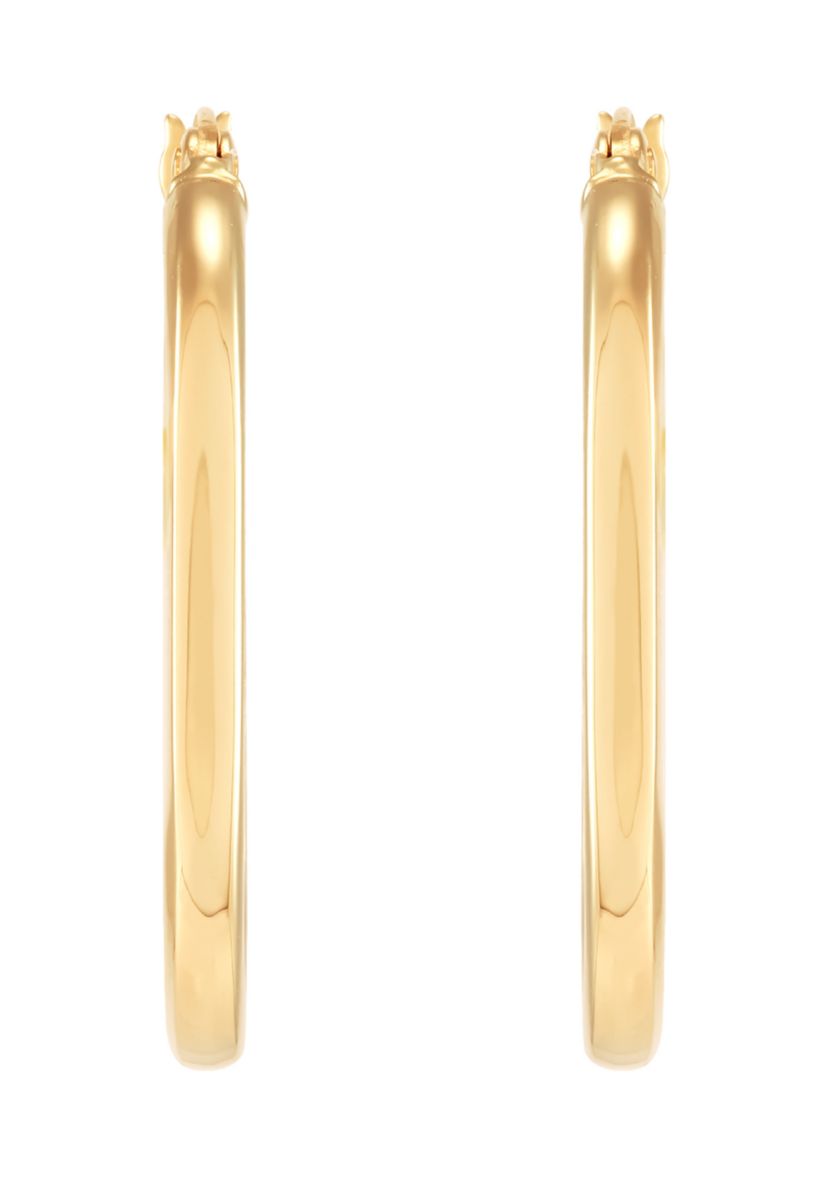Oval Square Tubing Hoop Earrings in 10K Yellow Gold