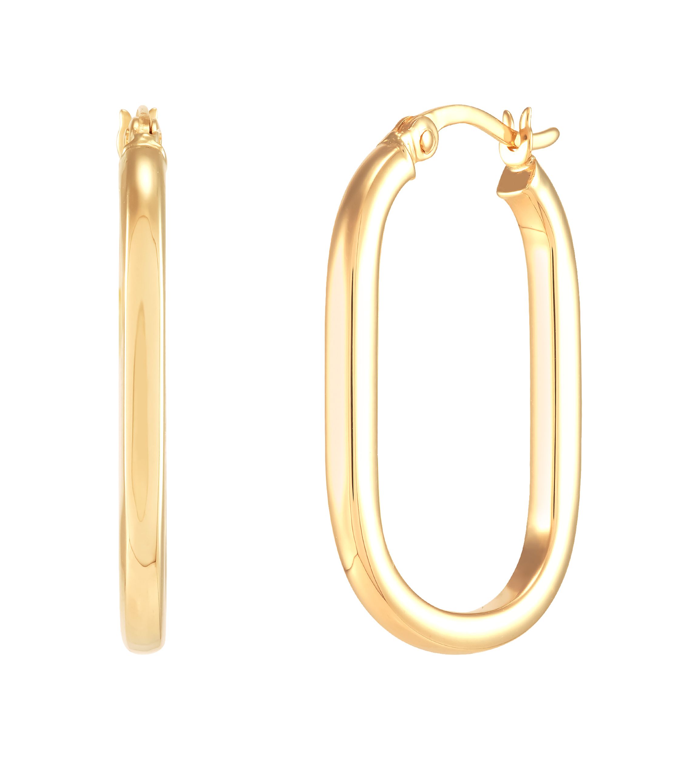 Oval Square Tubing Hoop Earrings in 10K Yellow Gold