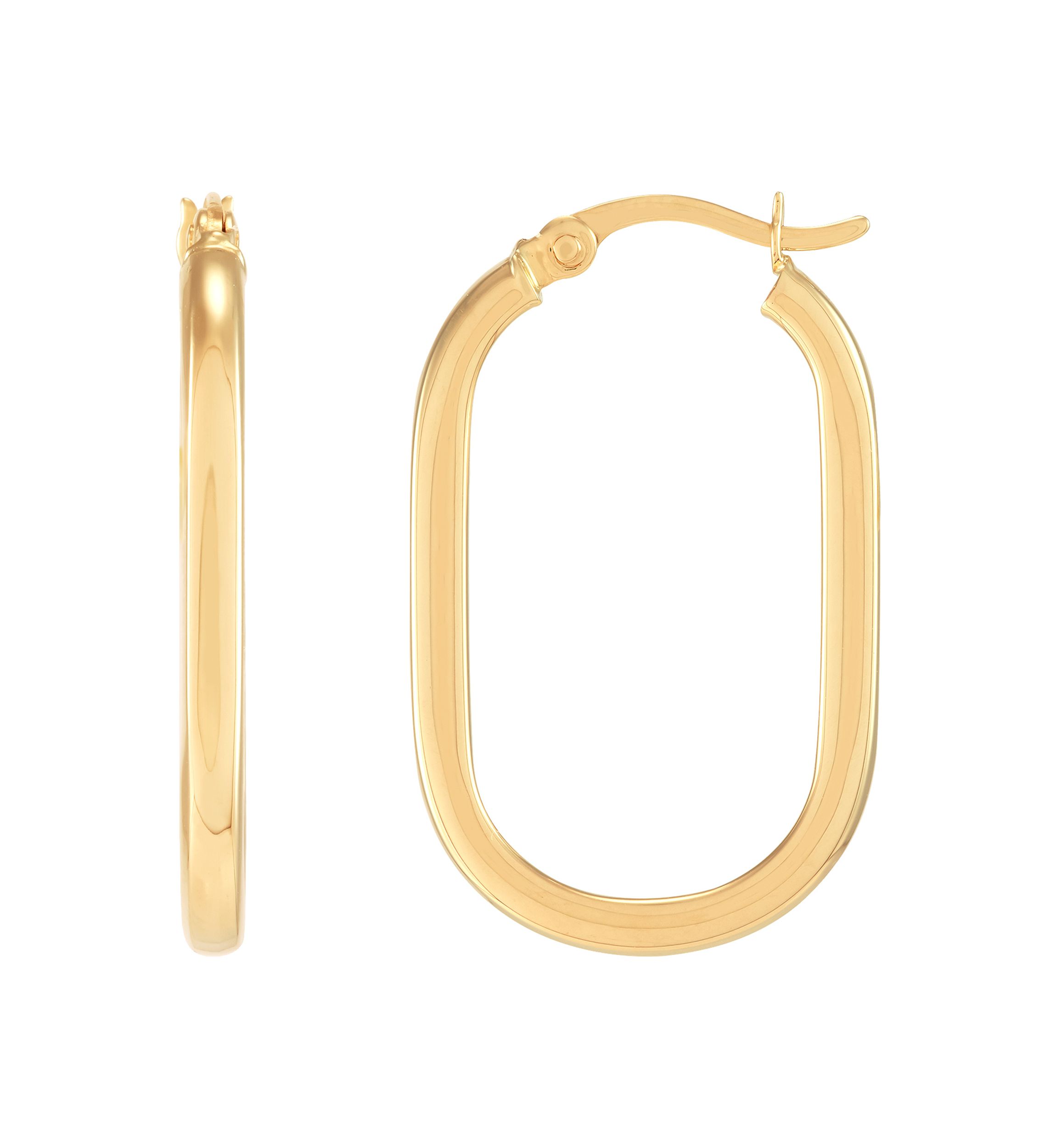 Oval Square Tubing Hoop Earrings in 10K Yellow Gold