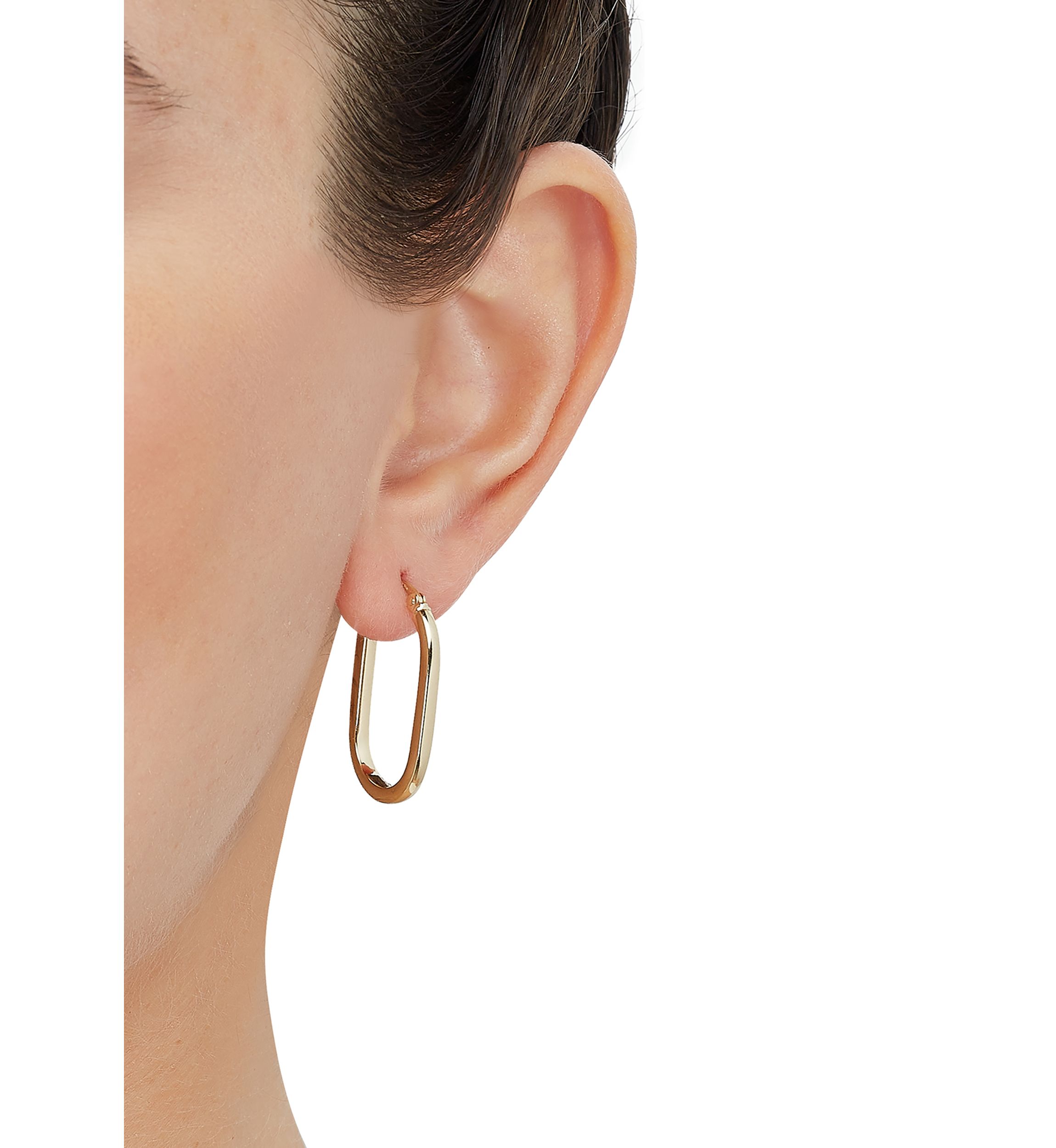 Oval Square Tubing Hoop Earrings in 10K Yellow Gold