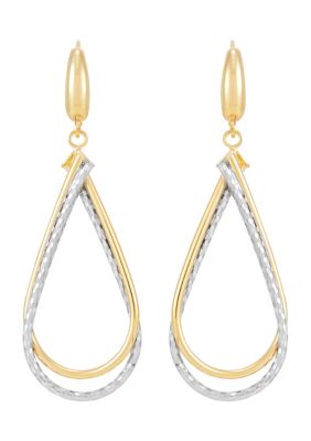 Belk & Co Double Rows Teardrop Dangle Earrings in 10K Yellow and White Gold