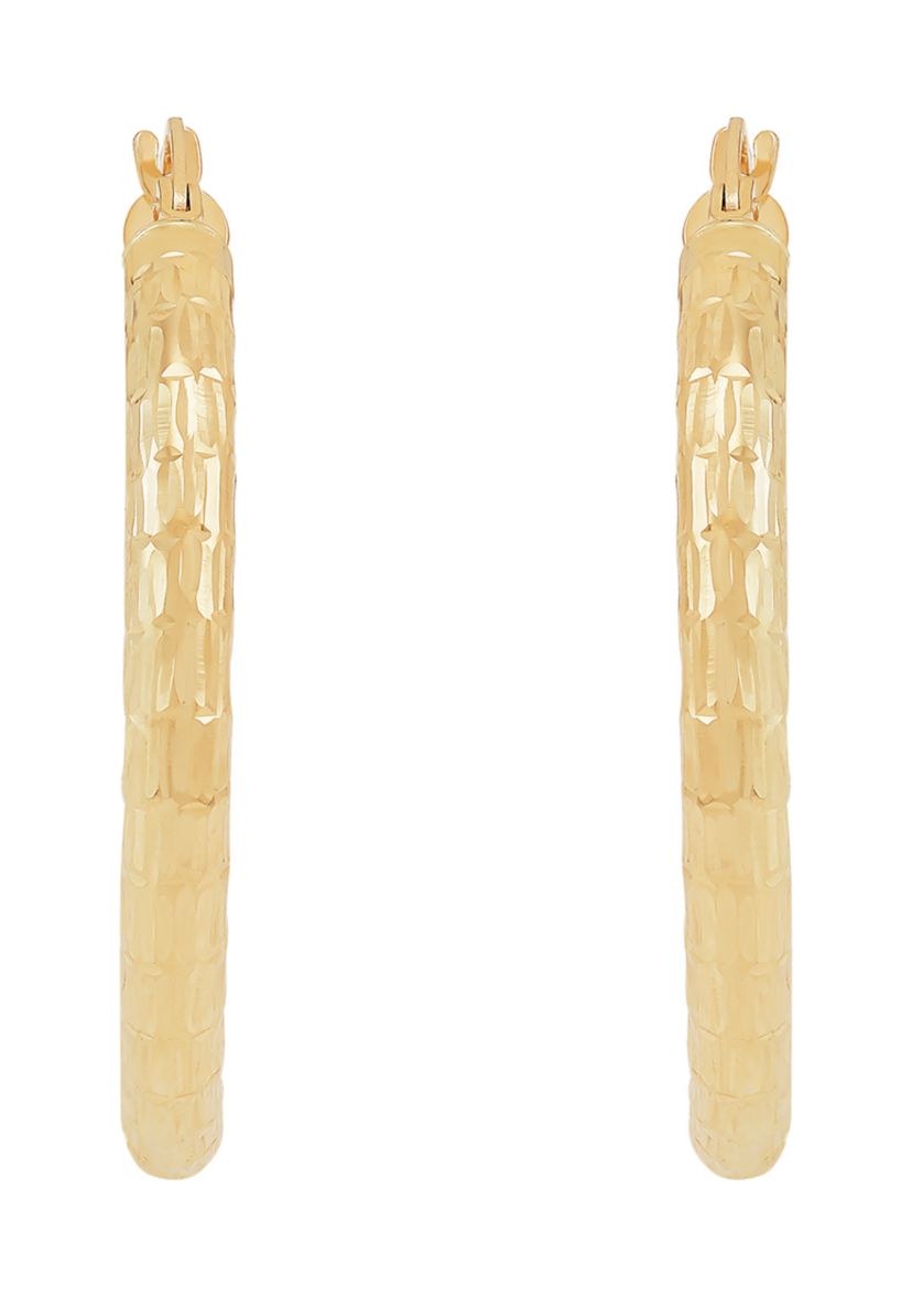 Marquise Design Tube Hoop Earrings in 10K Yellow Gold