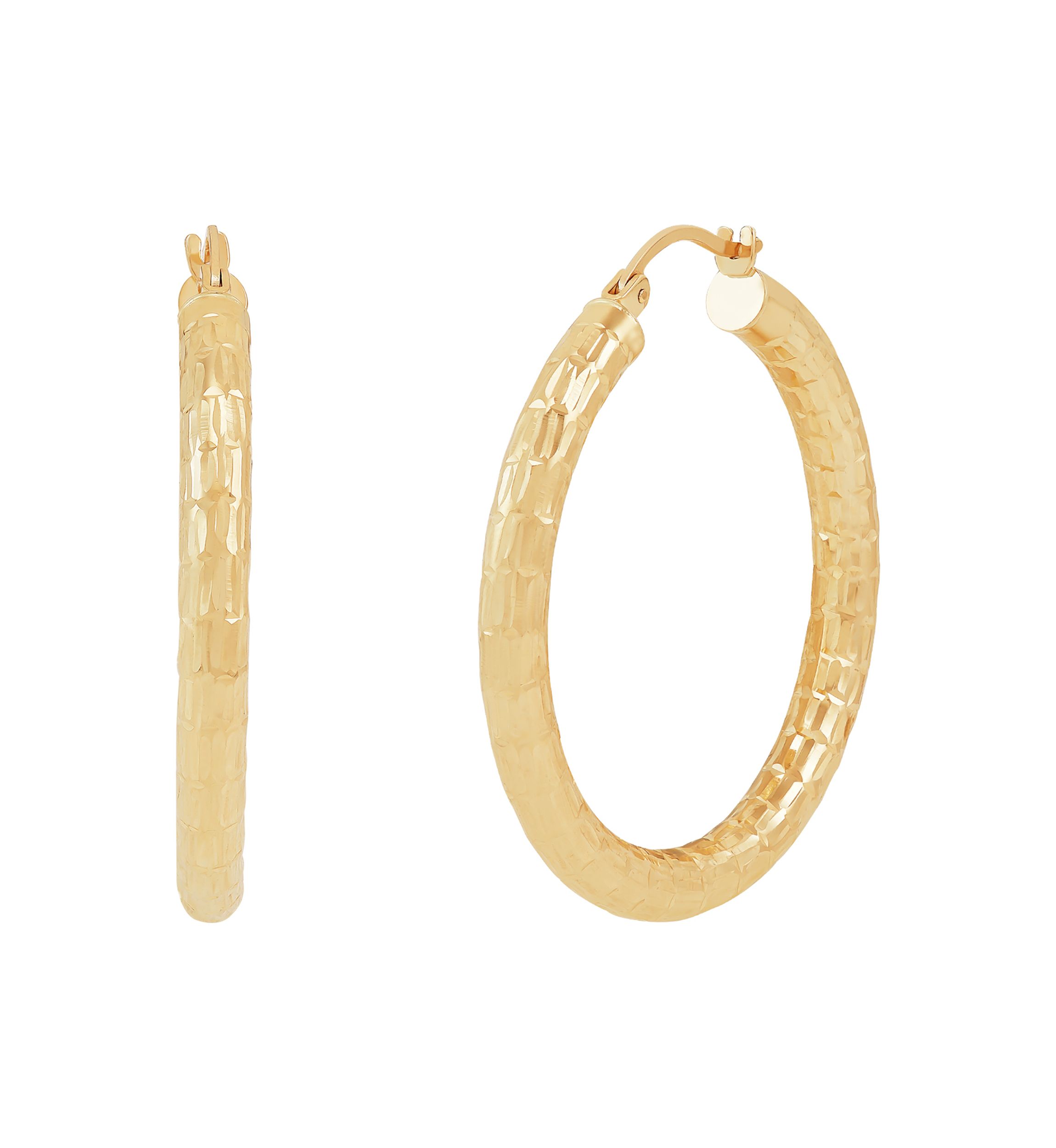 Marquise Design Tube Hoop Earrings in 10K Yellow Gold