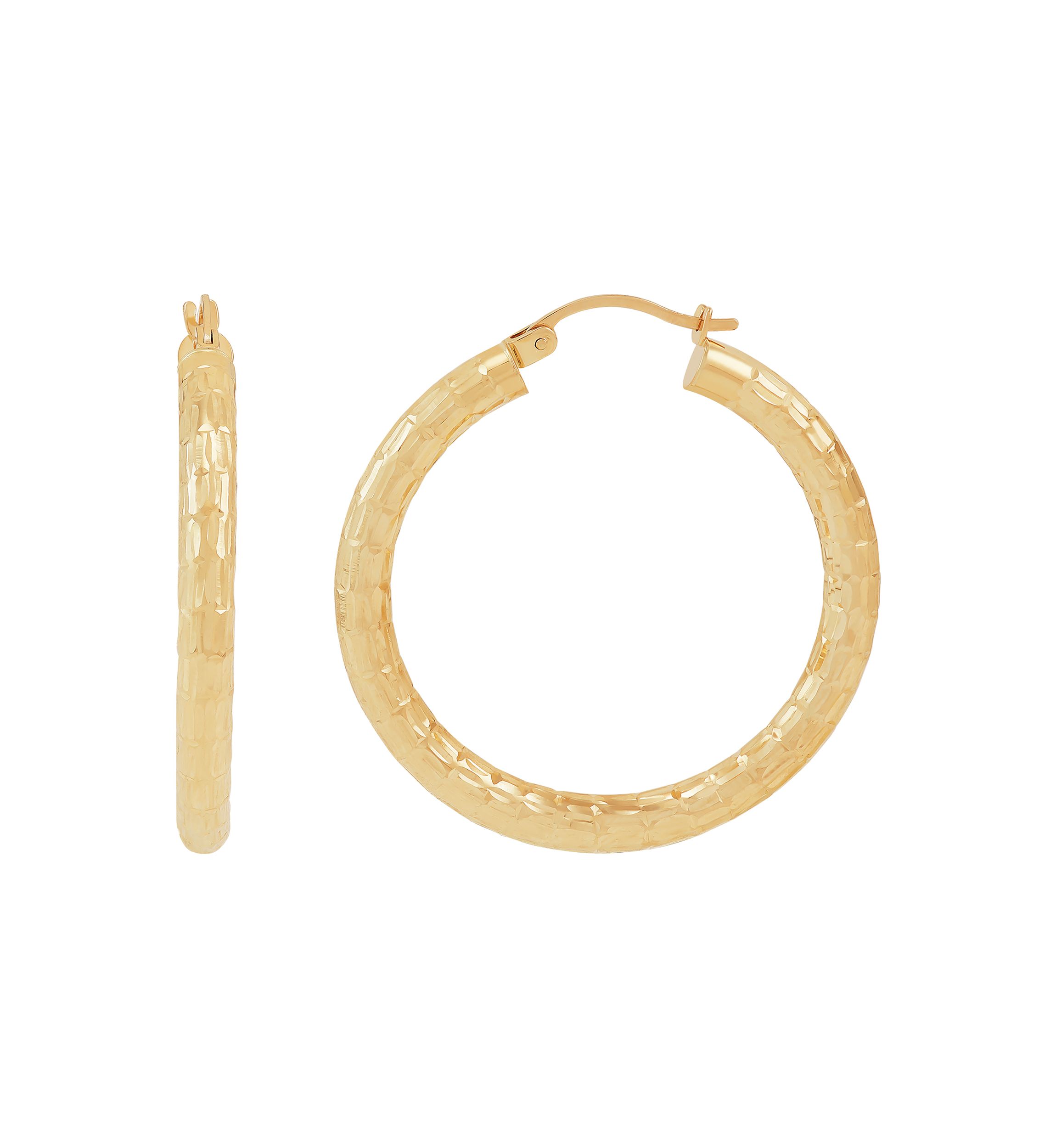 Marquise Design Tube Hoop Earrings in 10K Yellow Gold